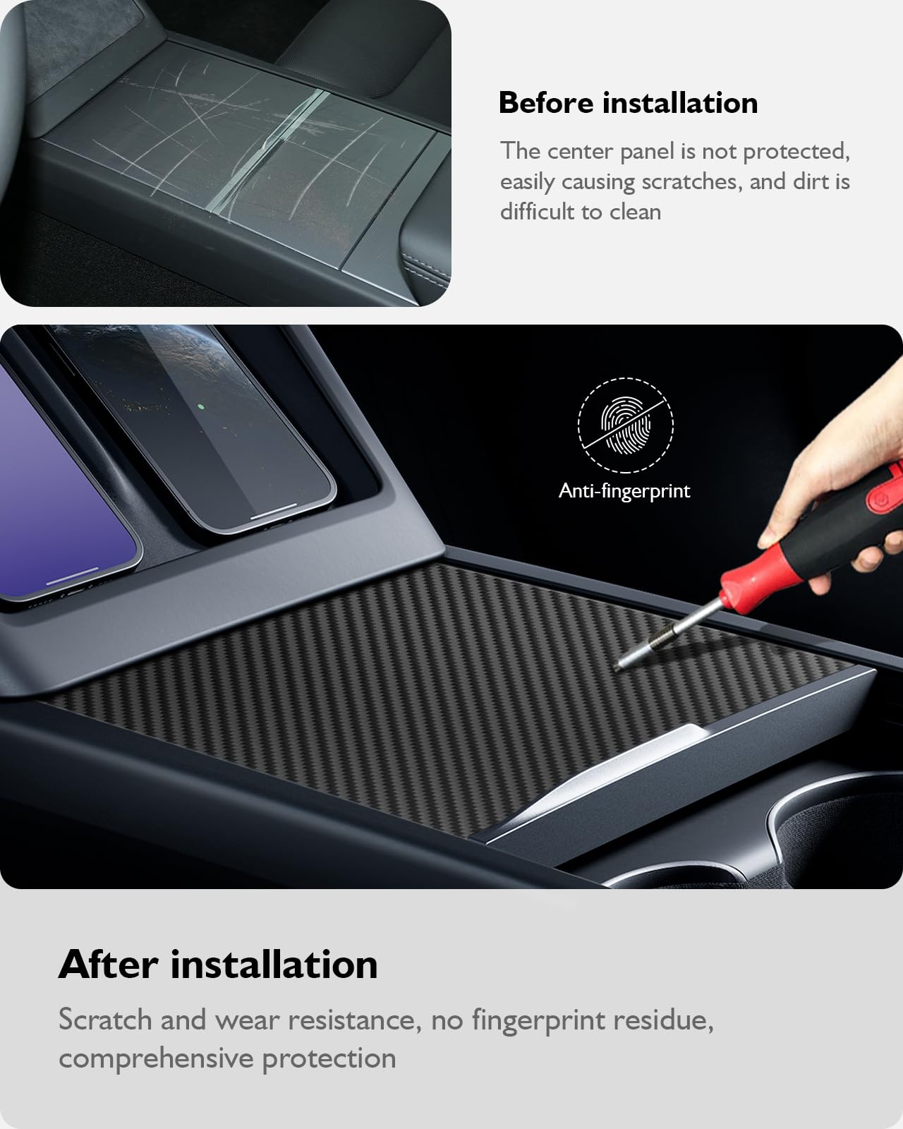 Farmogo Center Console Wrap Kit for Tesla Model 3(Highland) 2024 2025 and Model y Juniper Accessories Console Cover Interior Dec