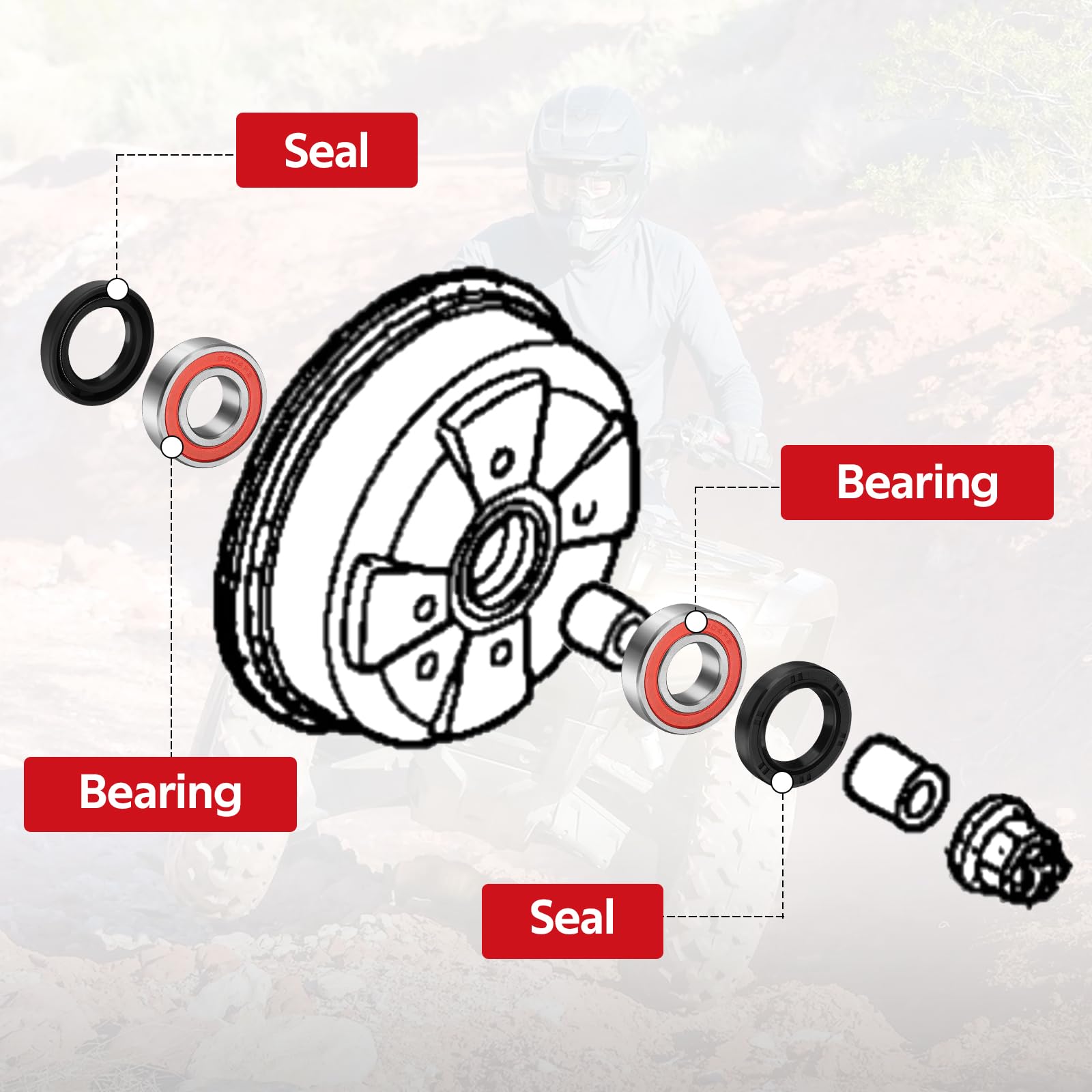 Front Wheel Hub Bearings Seals For Honda Recon 250 Trx250 1997-2022 Rancher 350 2X4 2000-2006 Trx200 1990-1997, Oem# 91053-Hc4-0