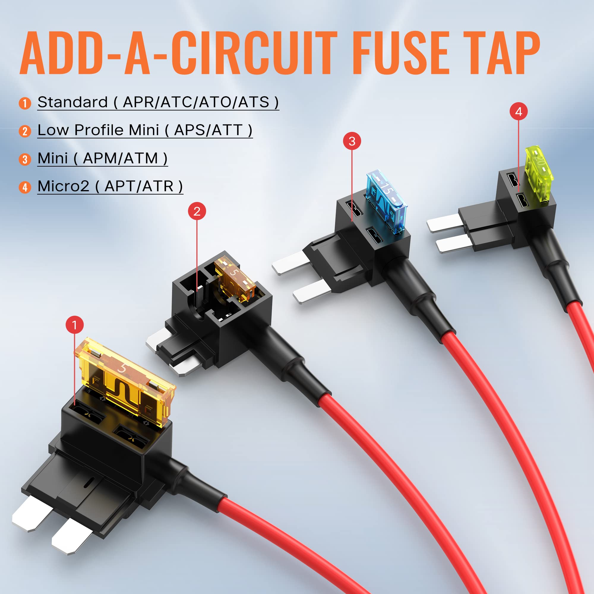 RVBOATPAT 16pcs Low Profile Mini Micro2 Fuse Taps Automotive Car Add a Circuit Fuse Kit 12V ATO ATC ATM APM Fuse Adapter Jumper