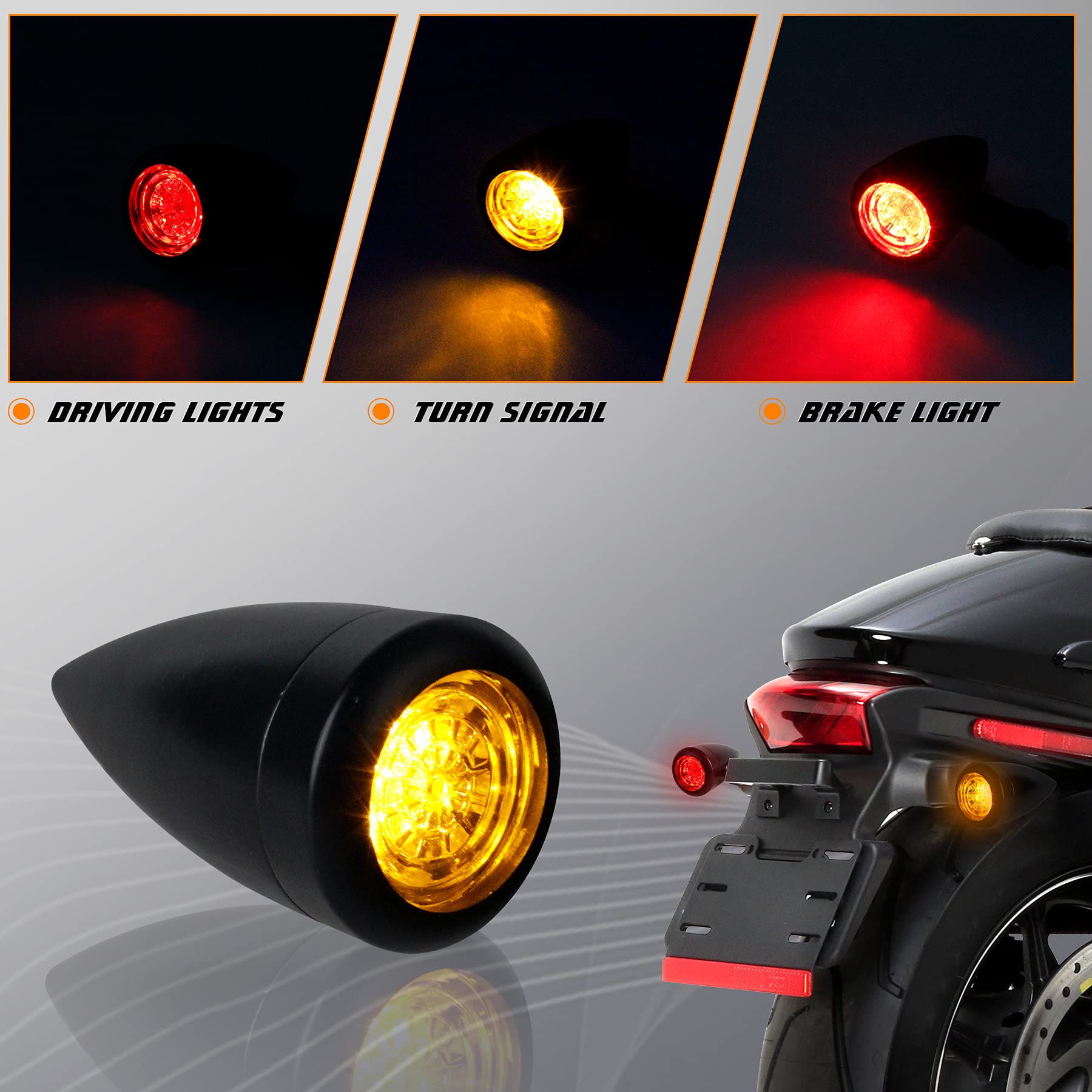 NTHREEAUTO Motorcycle Rear Turn Signals LED Bullet Indicators Universal Compatible with Harley Sportster Dyna Iron 883 Honda Sha