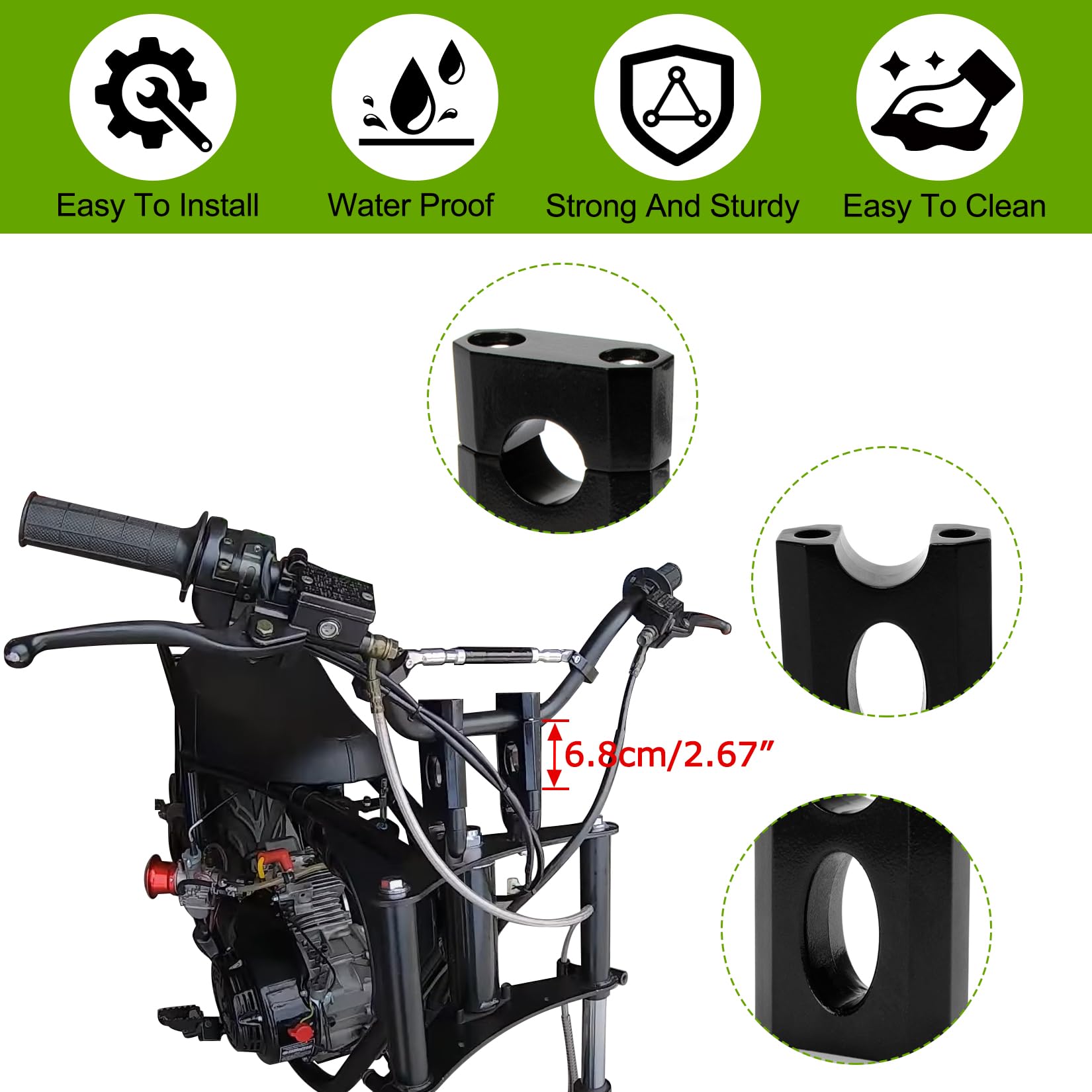 PSLER 7/8" Handlebar Risers - Aluminum Clamp for Coleman & SSR Dirt Bikes, Black