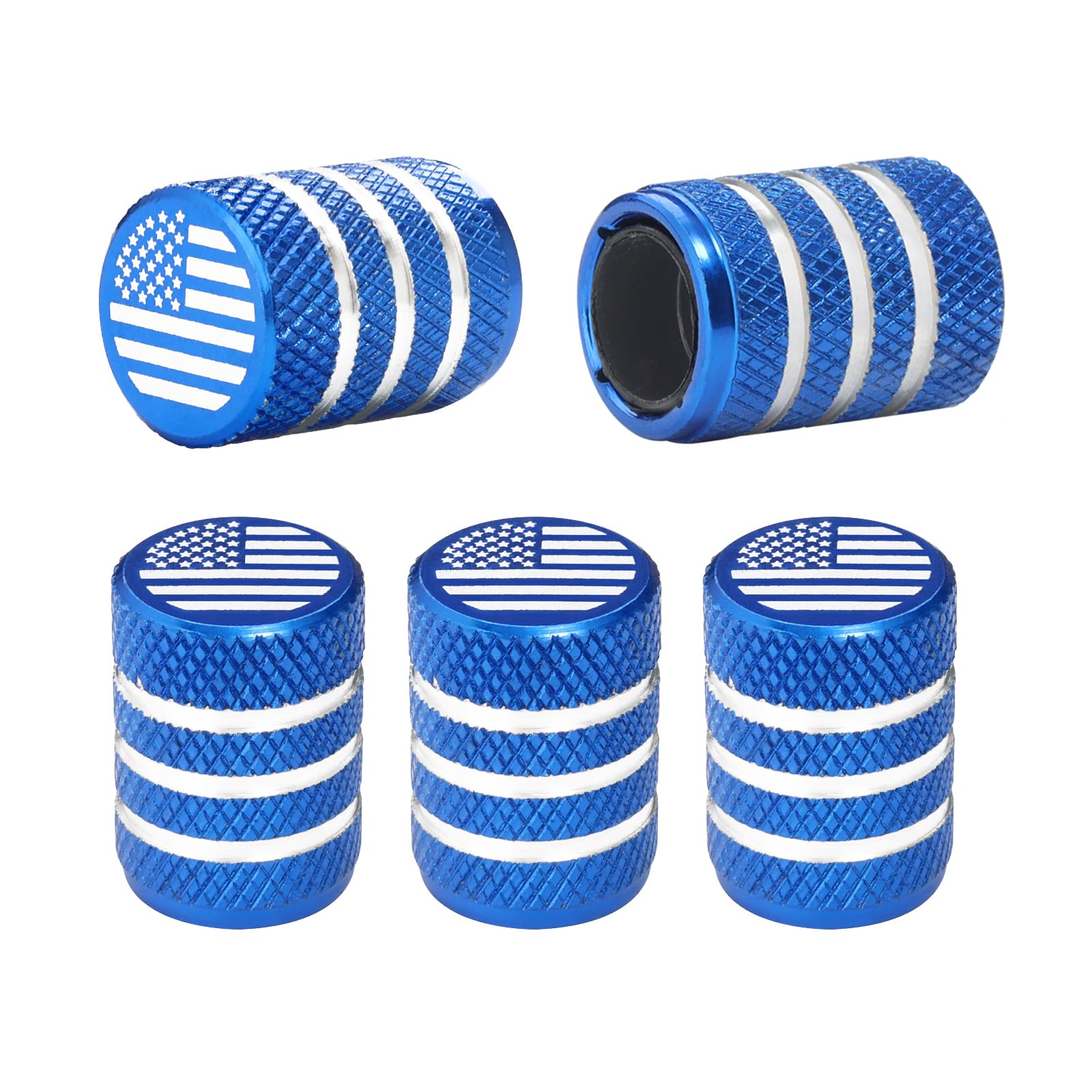 Tire Valve Stem Caps 5 pcs,Blue American Flag, Aluminum Alloy,Anodized Aluminum Tire Valve Cap Universal Fit for Cars/Motorcycle