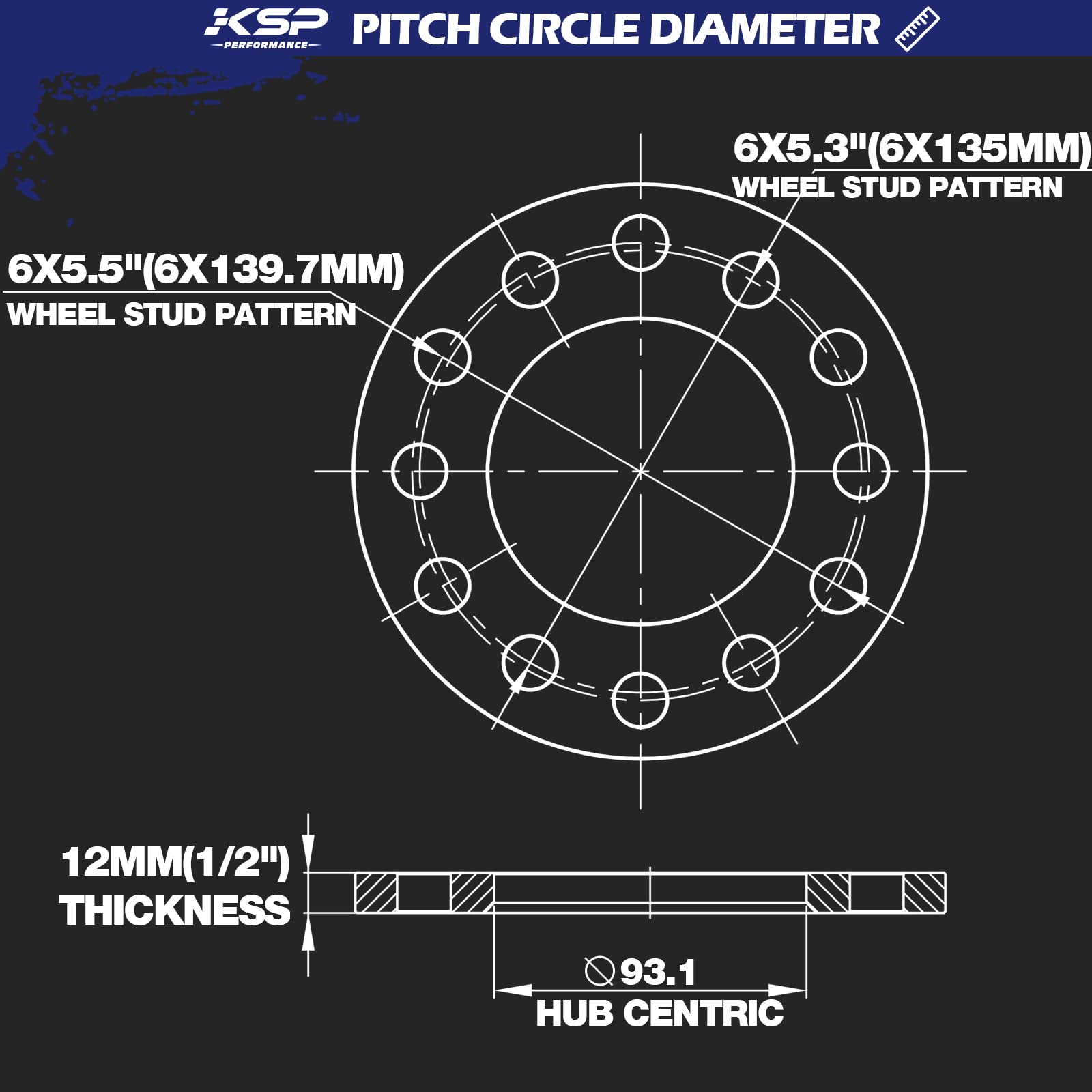 Ksp 6X5.5 6X135 6X139.7 Universal Wheel Spacers, 12Mm 1/2 Inch Lift Spacer For F150 Silverado Sierra Ram 1500 Expedition, 4Pcs 6