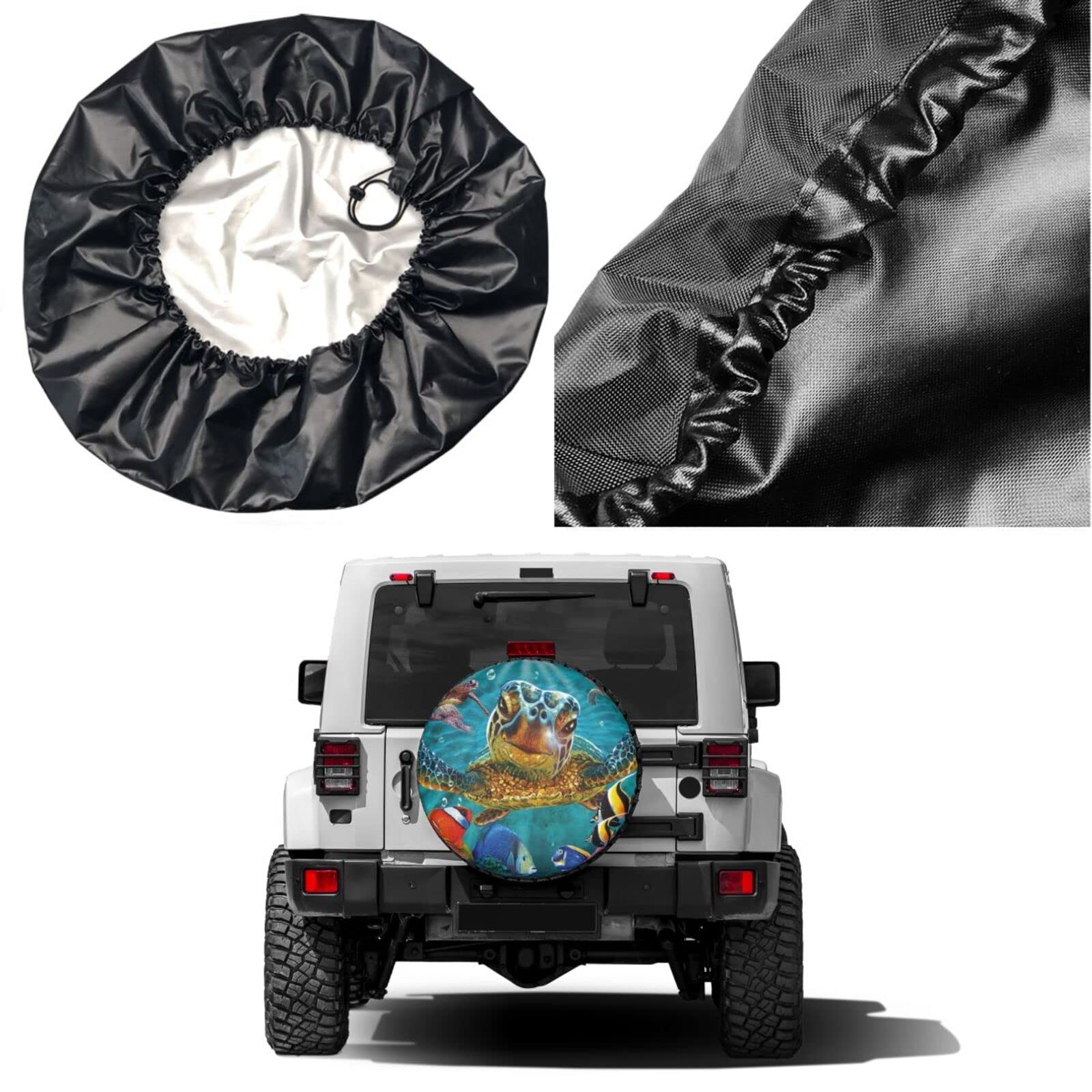 Dujiea Marine Funny Sea Turtle Fish Spare Tire Cover, Universal Wheel Tire Cover Dust-Proof Tire Protectors for Trailer Rv Van S