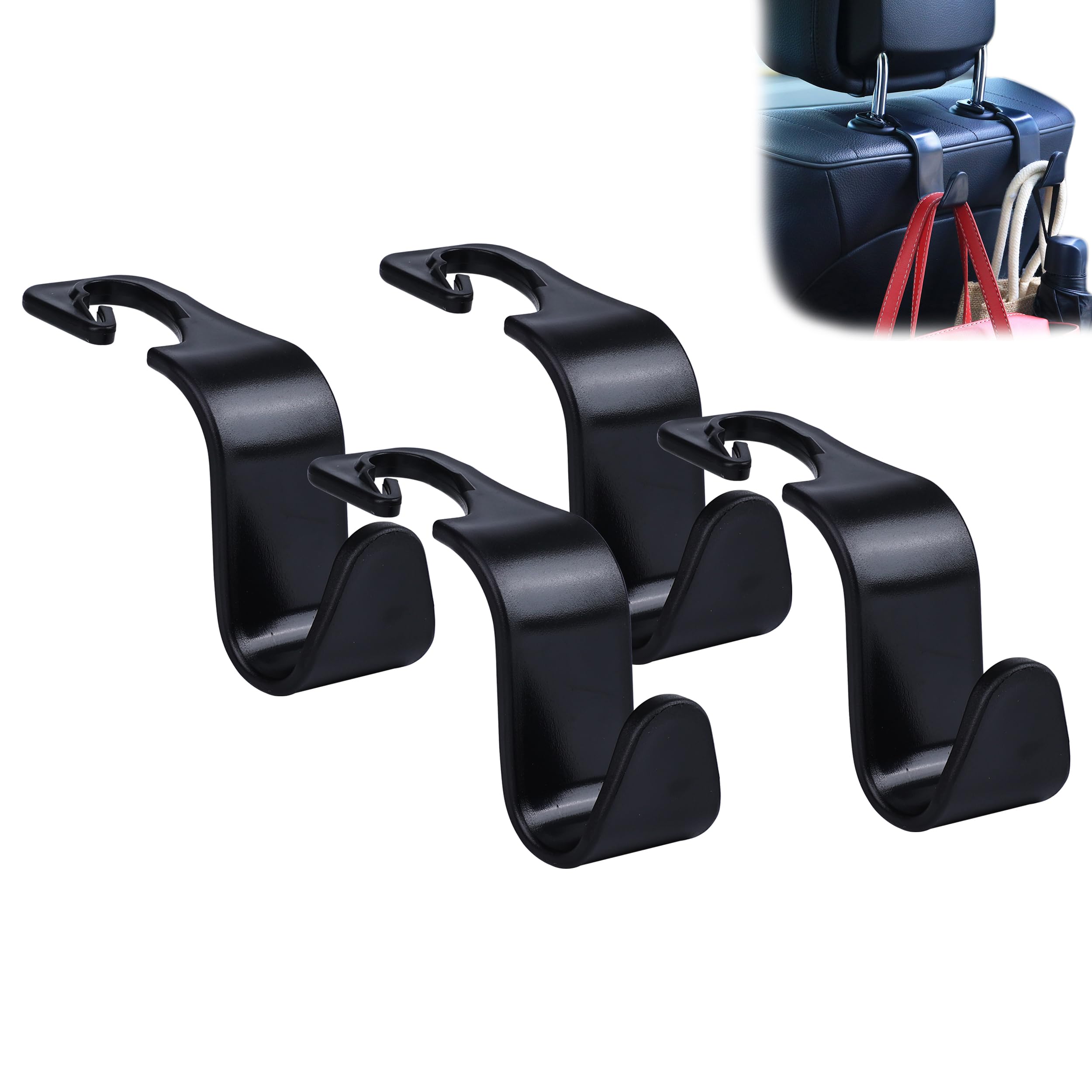 Amooca Car Seat Headrest Hook 4 Pack Hanger Storage Organizer Universal For Handbag Purse Coat Universal Fit Vehicle Car Black W