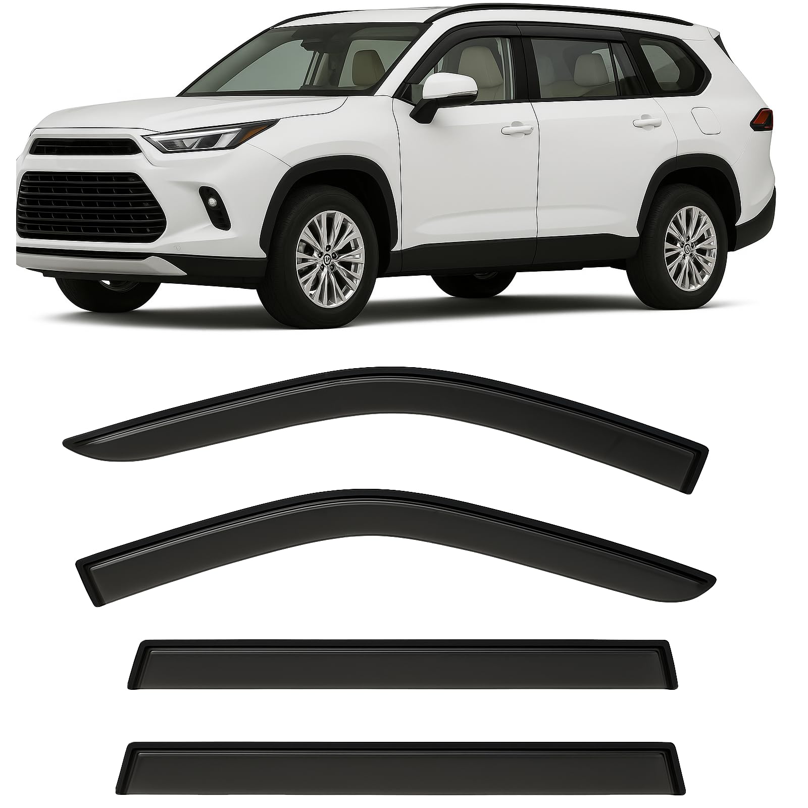 2024-2025 Tape-On Side Window Visor Deflectors For Toyota Grand Highlander Rain Guards Xle Limited Platinum Max Hybrid Smoke & F