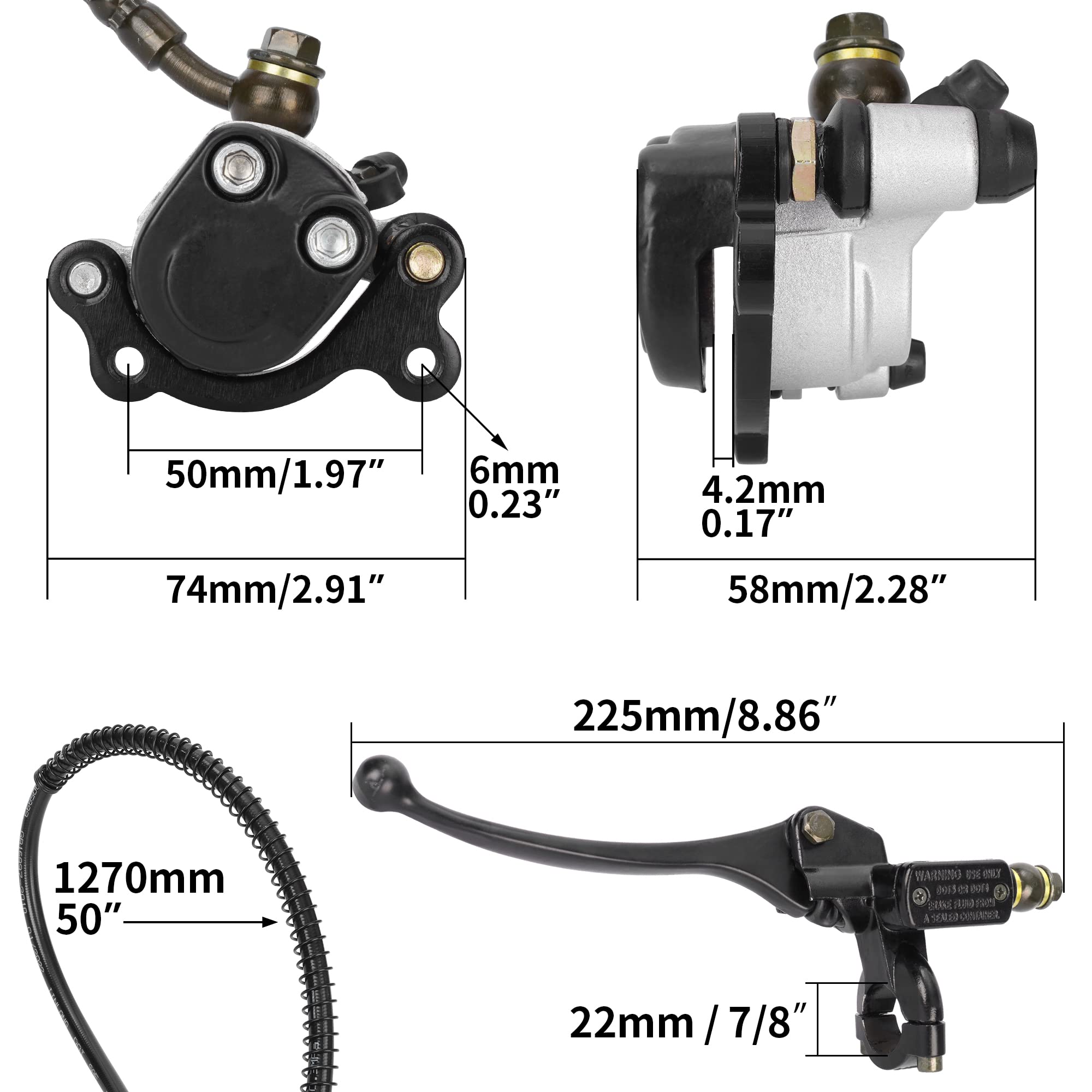 RUTU Hydraulic Brake Master Cylinder Caliper with Brake Pad Assembly for 97cc Mini Bike - High Braking Force