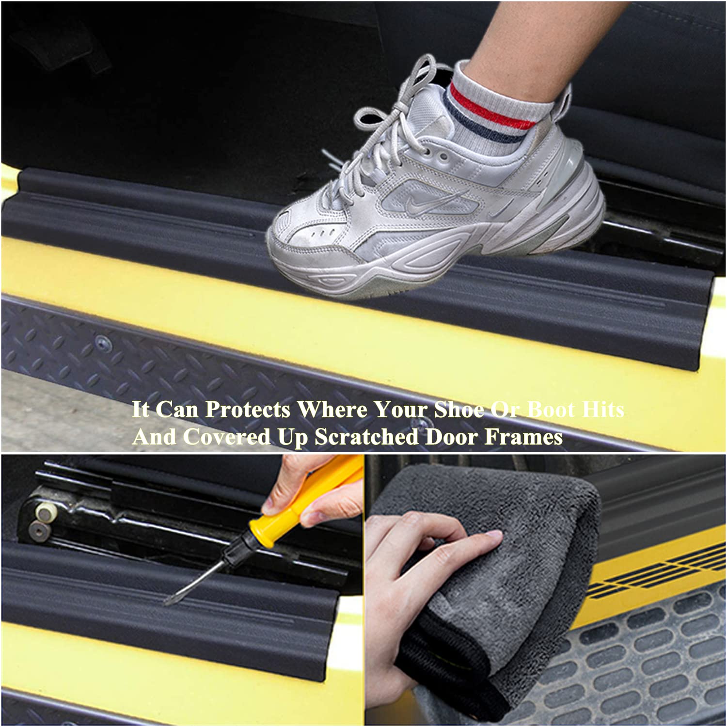 Yoctm Abs Tj Door Sill Protectors Guards Plate Entry Guard Kit For 97-06 Jeep Wrangler Tj Interior Accessories Full Protection Door Sill Guards Kit Protector Replacement, 2Pcs/Set