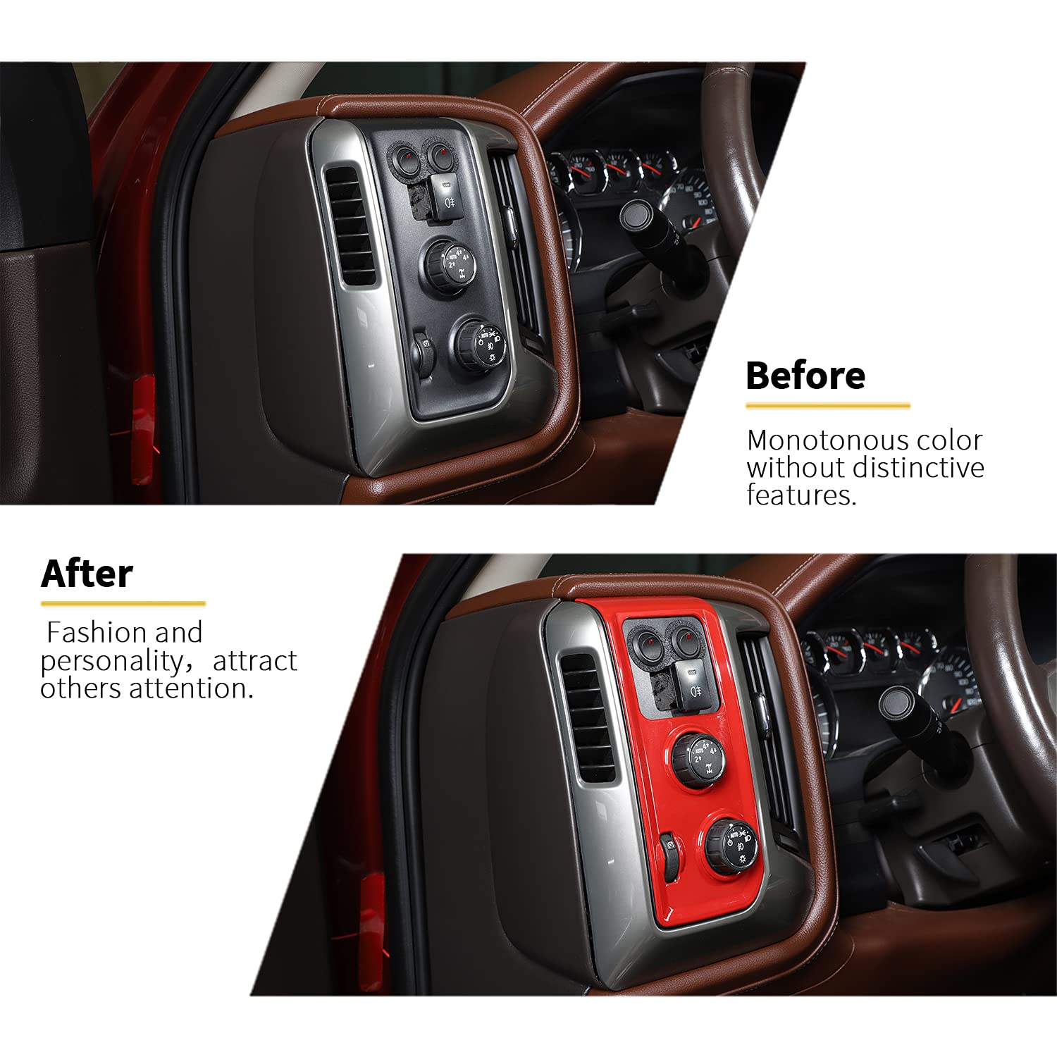 RT-TCZ Headlight 4WD Mode Switch Button Panel Trim Cover ABS Decoration Interior Accessories for GMC Sierra for Chevrolet Silver