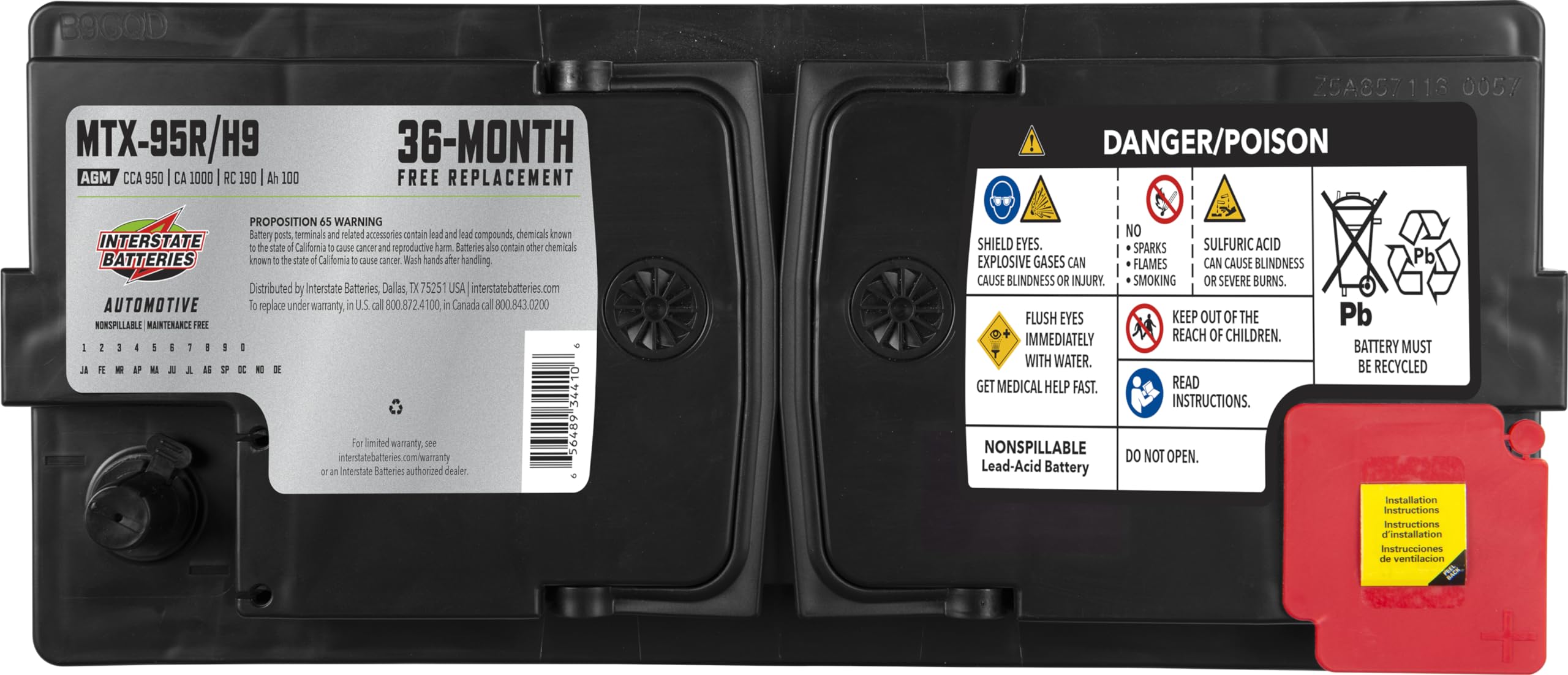 Interstate Batteries 12V Automotive Battery 100Ah AGM SLI MTX-95R/H9 for Cars, SUVs, Trucks - 950CCA, Group Size H9