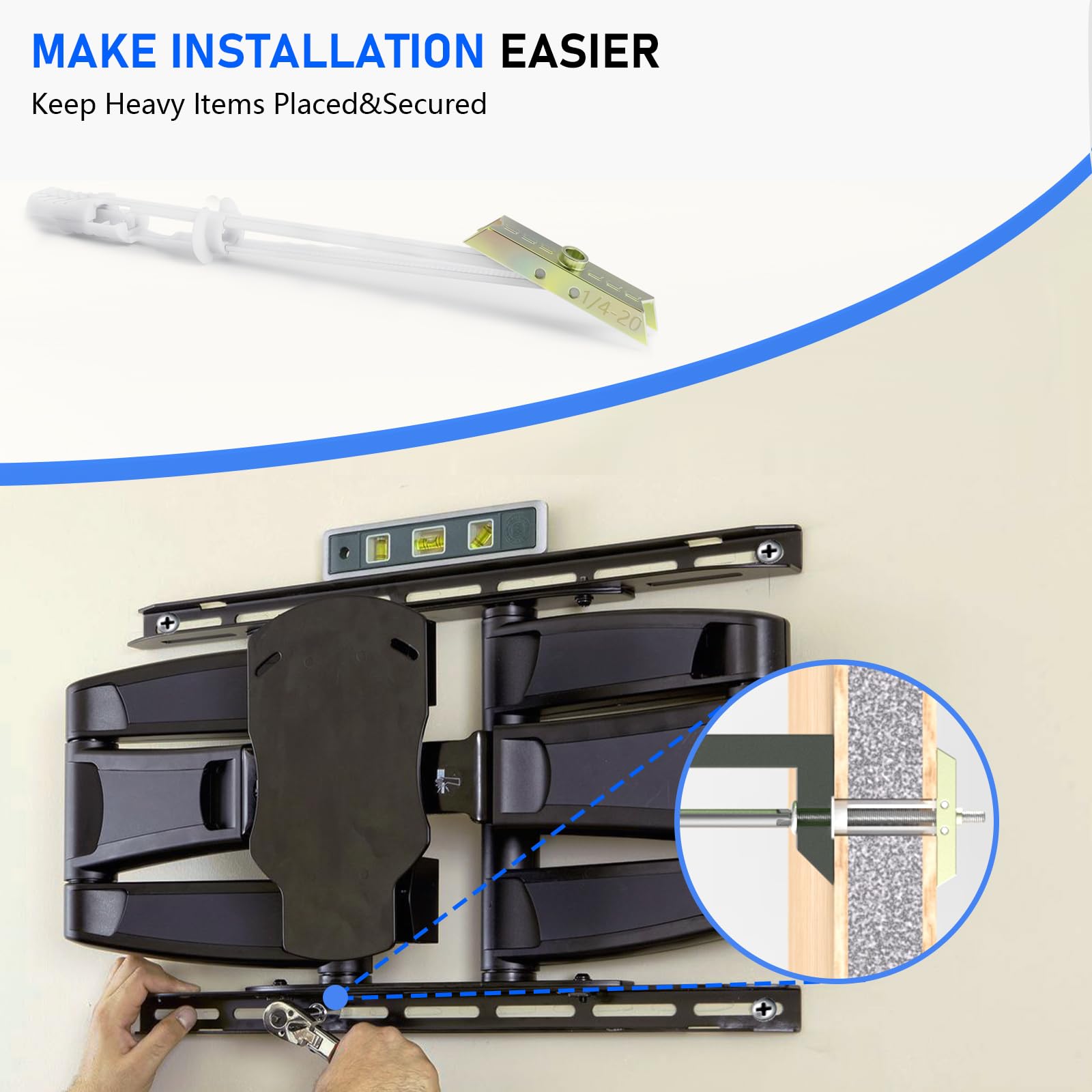 Drywall Anchor For 1/4''-20 Unc Fastener Size, Heavy Duty Hollow Drywall Anchors For Tv Mounting Kit, 3/8'' To 3-5/8'' Grip Rang