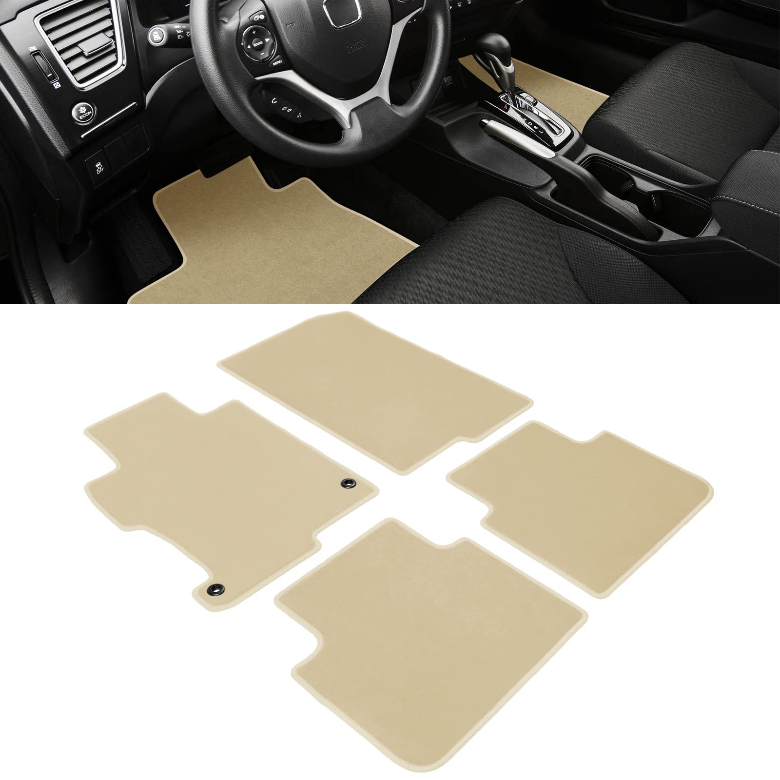 IKON MOTORSPORTS Floor Mats for 2013-2017 Honda Accord Sedan, Beige Nylon 4-Piece Set, Factory Fitment Replacement Liner Carpets