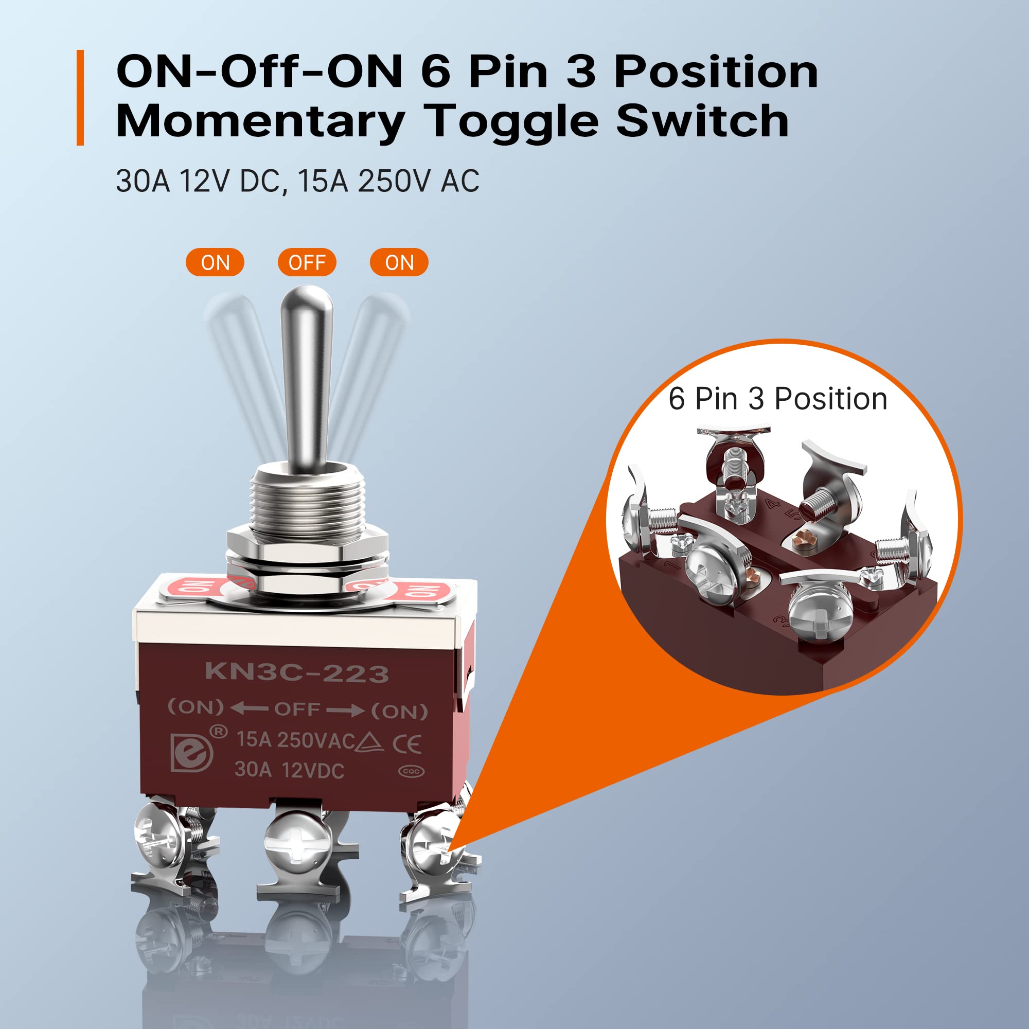 Joinfworld 12V DC 30 Amp DPDT Toggle Switch - Waterproof Marine Heavy Duty with Boot Cover - Model KN3C-223A+WPC-06 - 4Pcs