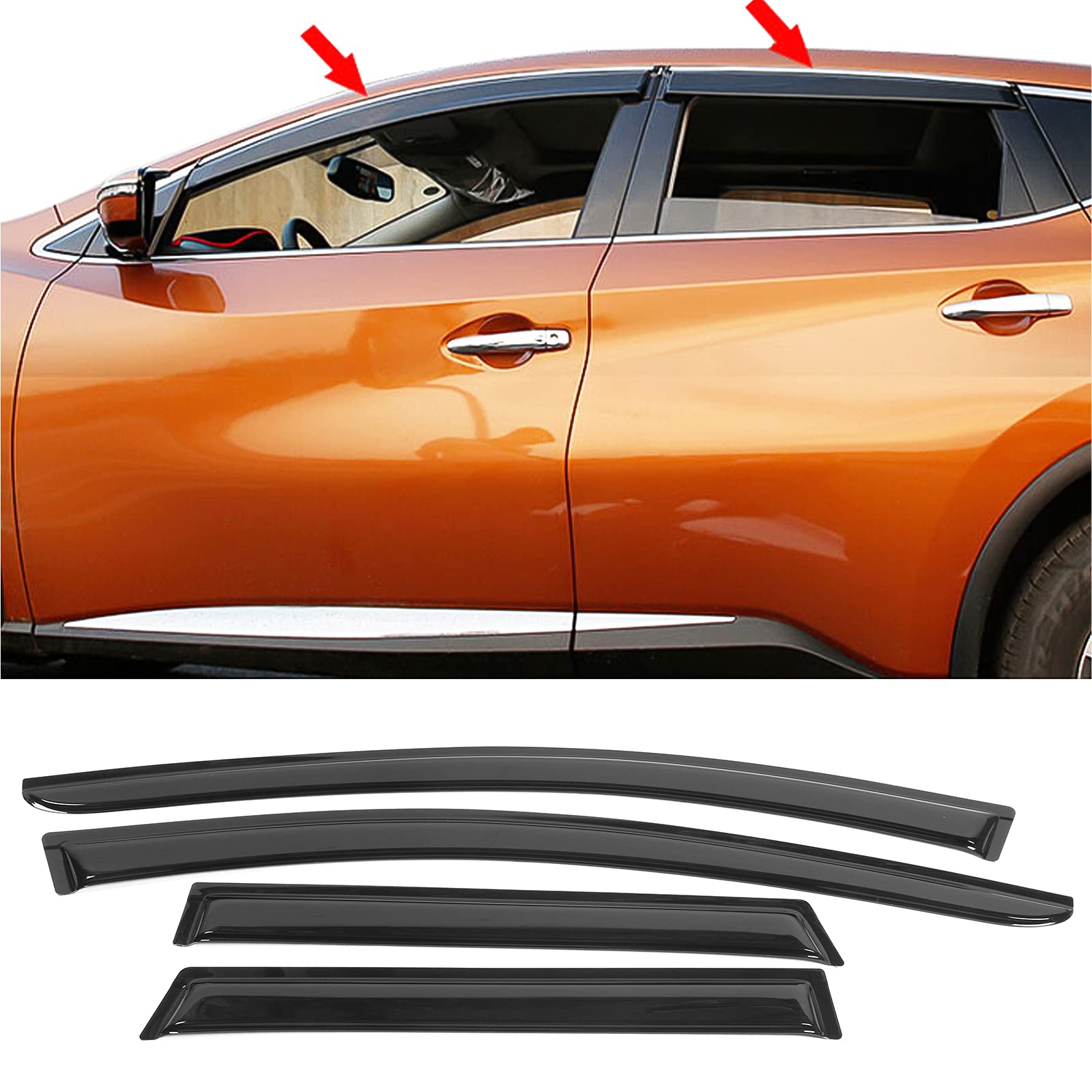 IKON MOTORSPORTS, Window Visor Compatible with 2015-2024 Nissan Murano, Slim Style Acrylic Black Sun Rain Wind Guards Vents Shad
