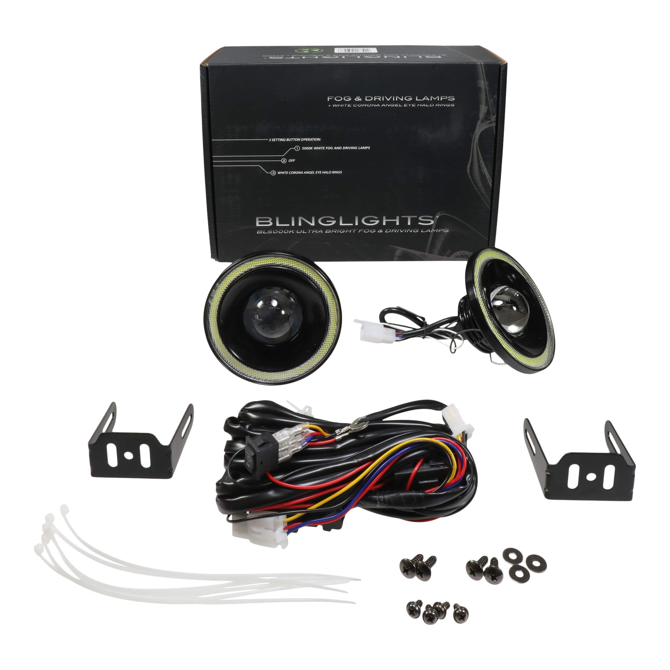 BlingLights White LED Halo Fog Lamps for 1993-2002 Pontiac Trans Am - Durable Aluminum Construction