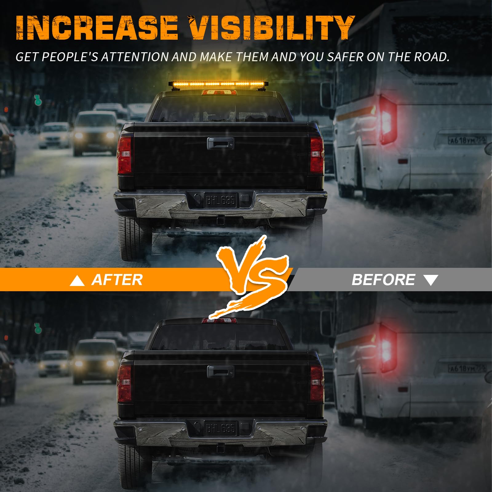 XRIDONSEN Amber 80 LED Strobe Light Bar - 28.4" Magnetic Mount Emergency Traffic Advisor for Trucks & Construction Vehicles