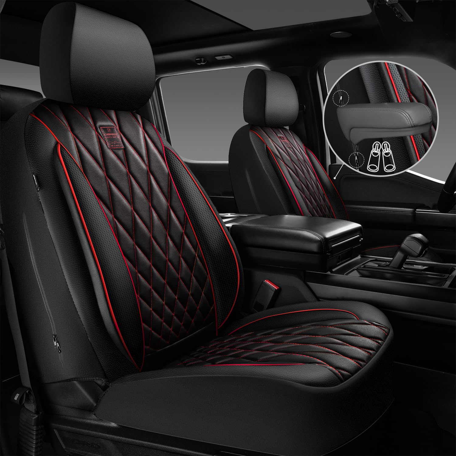 Car Pass Piping Luxury Leather Seat Covers Full Set,5 Seats Anti-Slip Waterproof Seat Covers Compatible With Front Armrests,Univ