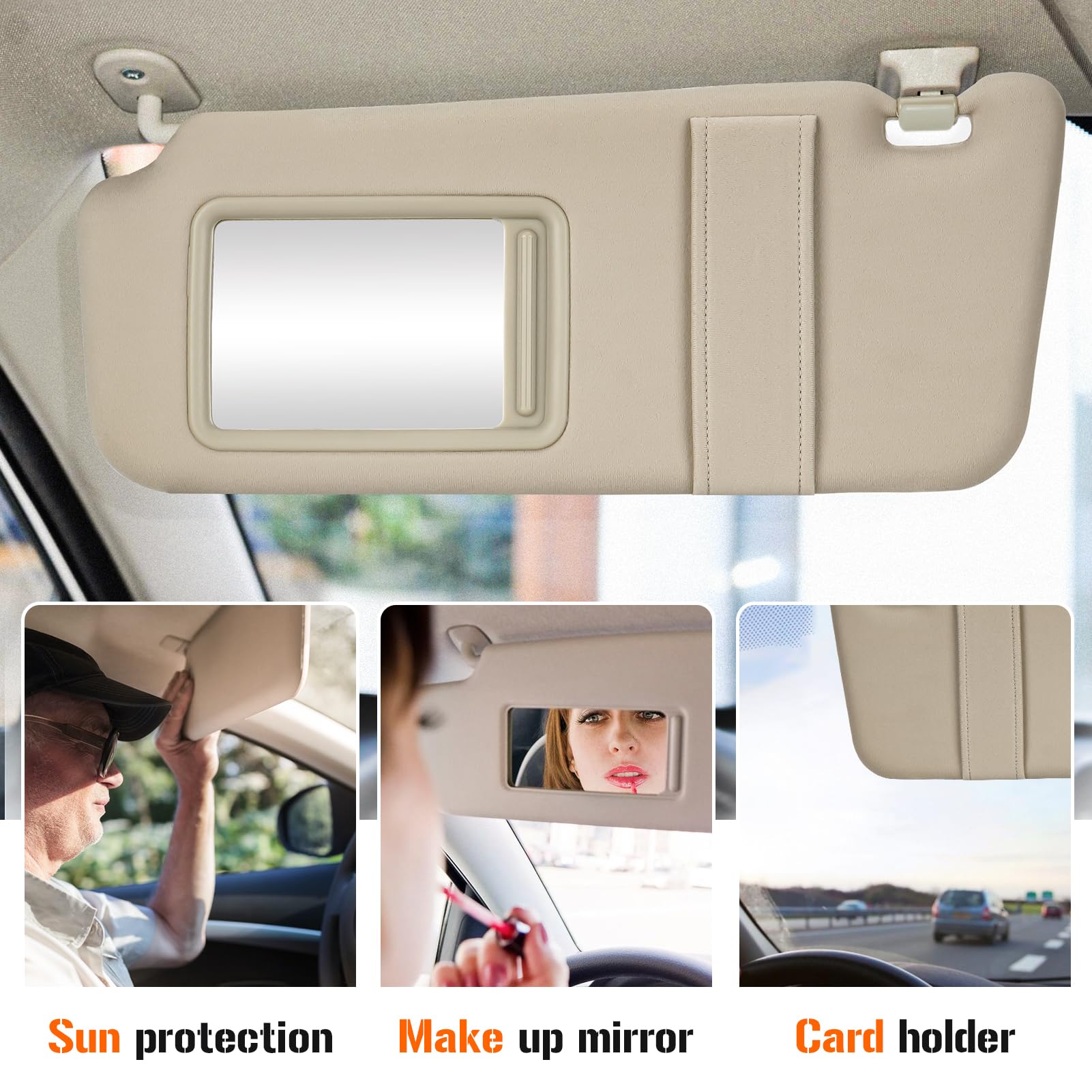 Left & Right Sun Visor With Light For Toyota Camry 2007-2011 With Sunroof, Driver & Passenger Side Beige Sunvisor Replace 74320-