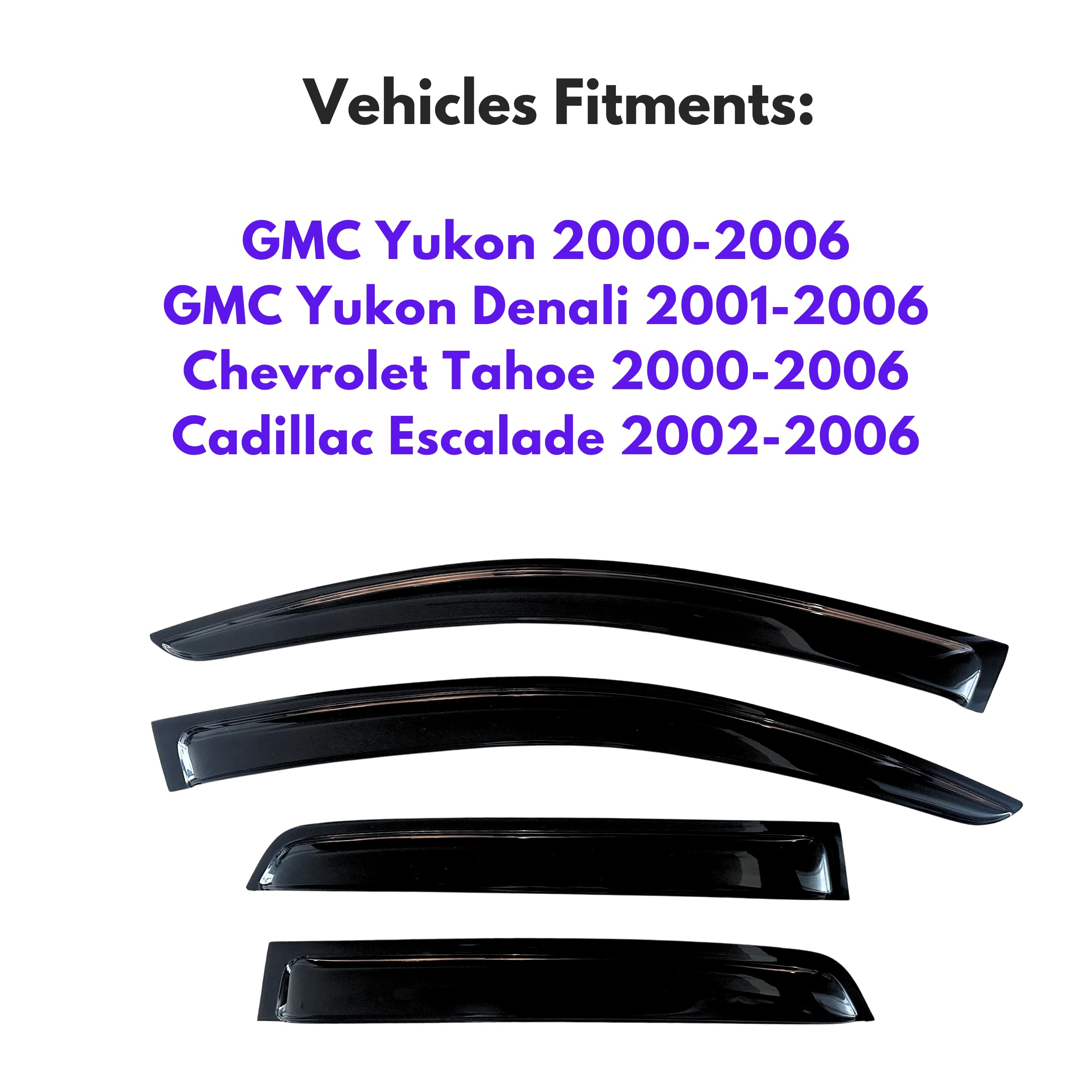 Kpy Window Visor Compatible With Chevy Chevrolet Tahoe & Gmc Yukon 2000-2006, Vent Visors Deflectors For 2002-2006 Cadillac Esca