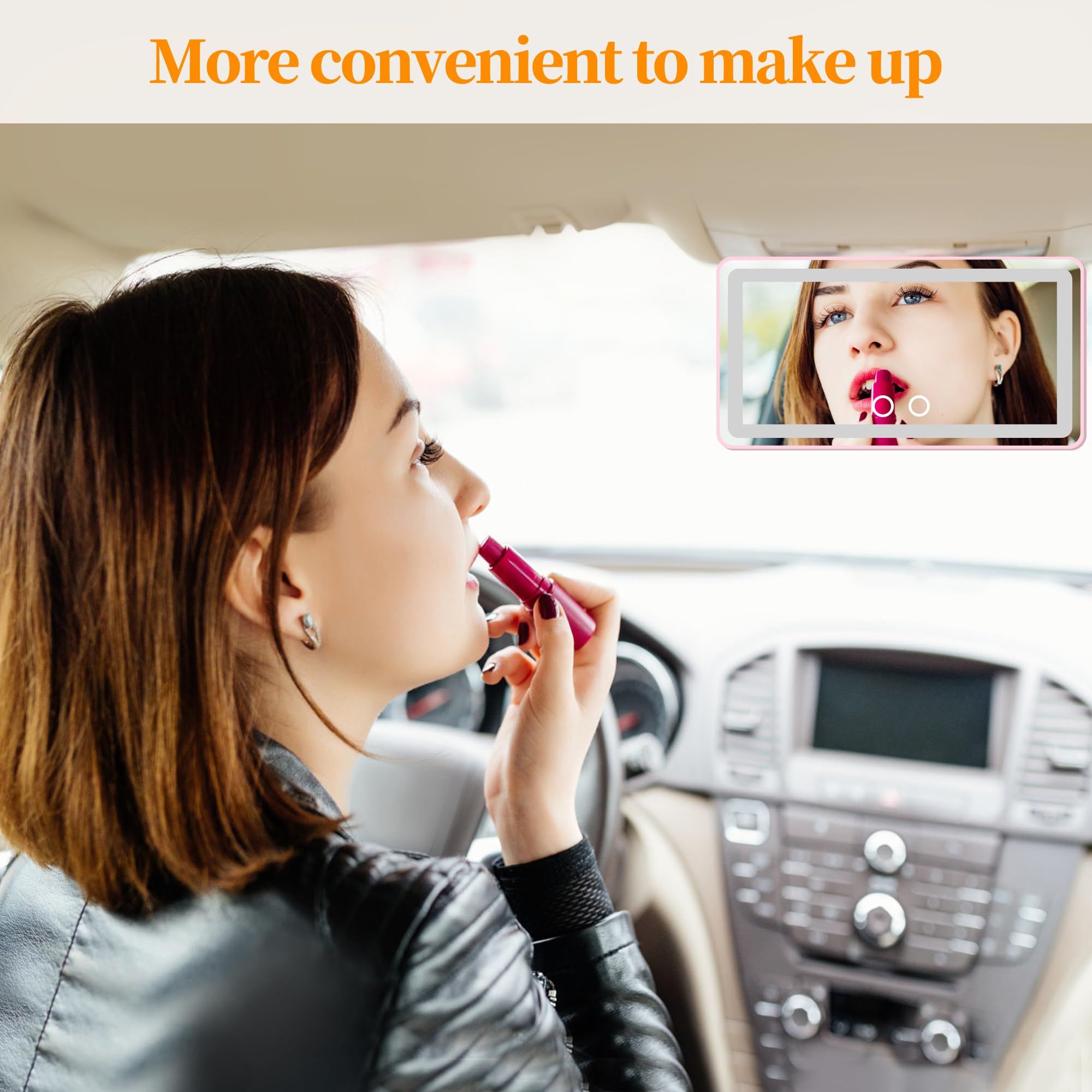 Hirger Car Sun Visor Vanity Mirror - Pink, Rechargeable, 3 Light Modes, Dimmable Touch LED, 10.2x5.3x0.4 inch, Model