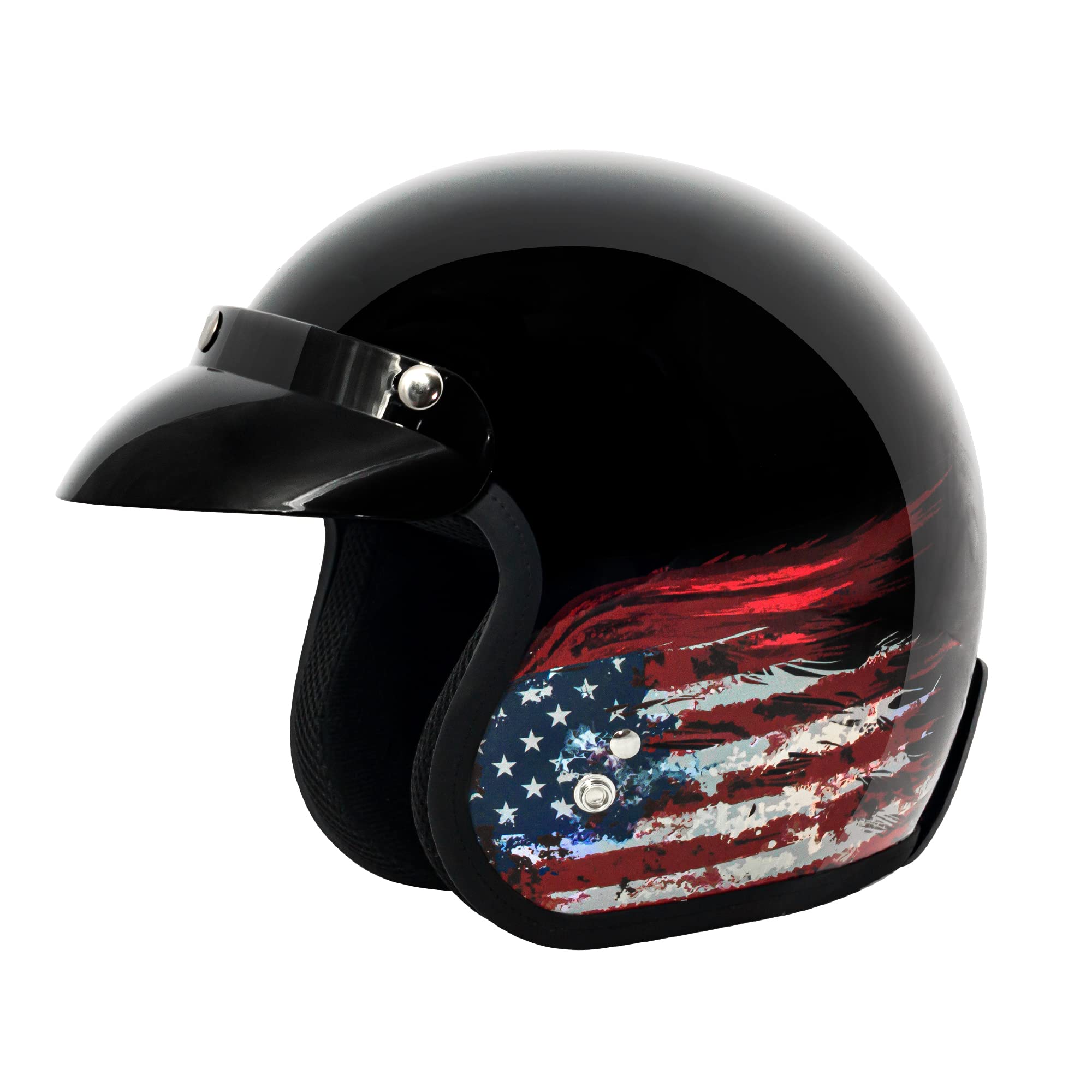 VCAN V85C 3/4 Open Face Motorcycle Helmet DOT Approved (Gloss Black Flag, X-Large)
