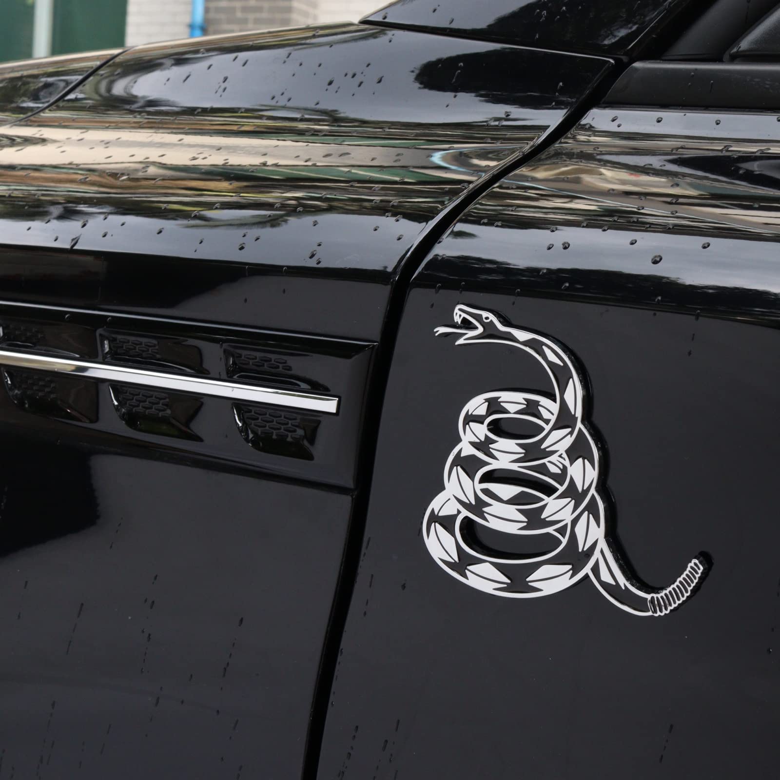 Fsforcar Gadsden Flag Car Sticker - 3D Silver Snake Decal for Automotive, Truck, Motorcycle - Model FS-2206-014