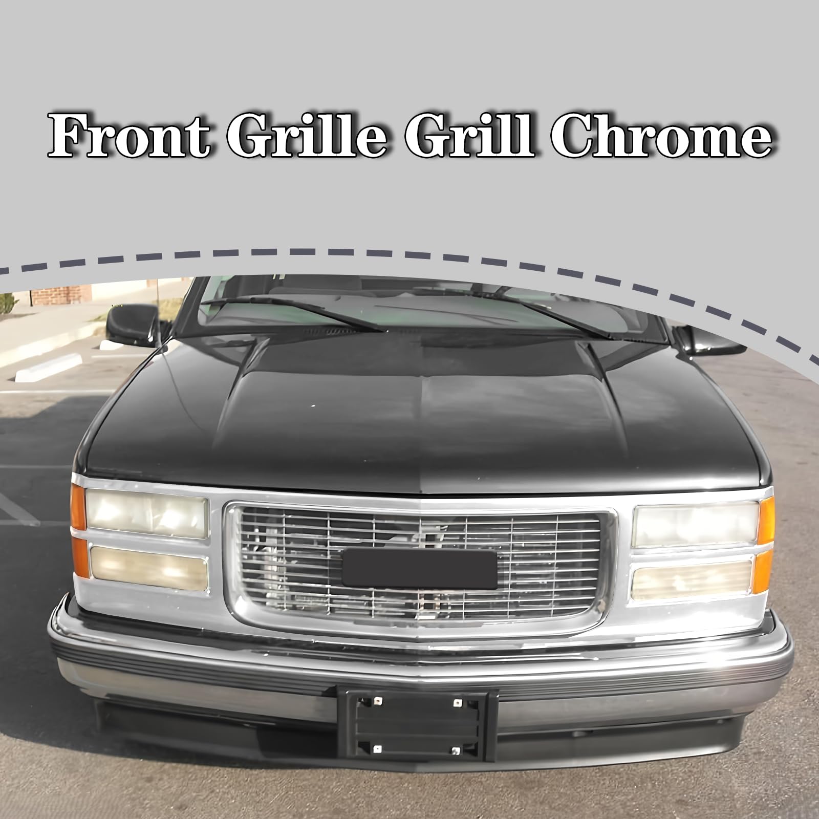 CarPartsDepot Front Grille Grill Chrome for 1994-2000 GMC C/K 1500 2500 3500 - Dual Headlight Holes, All Chrome Finish, Model 400
