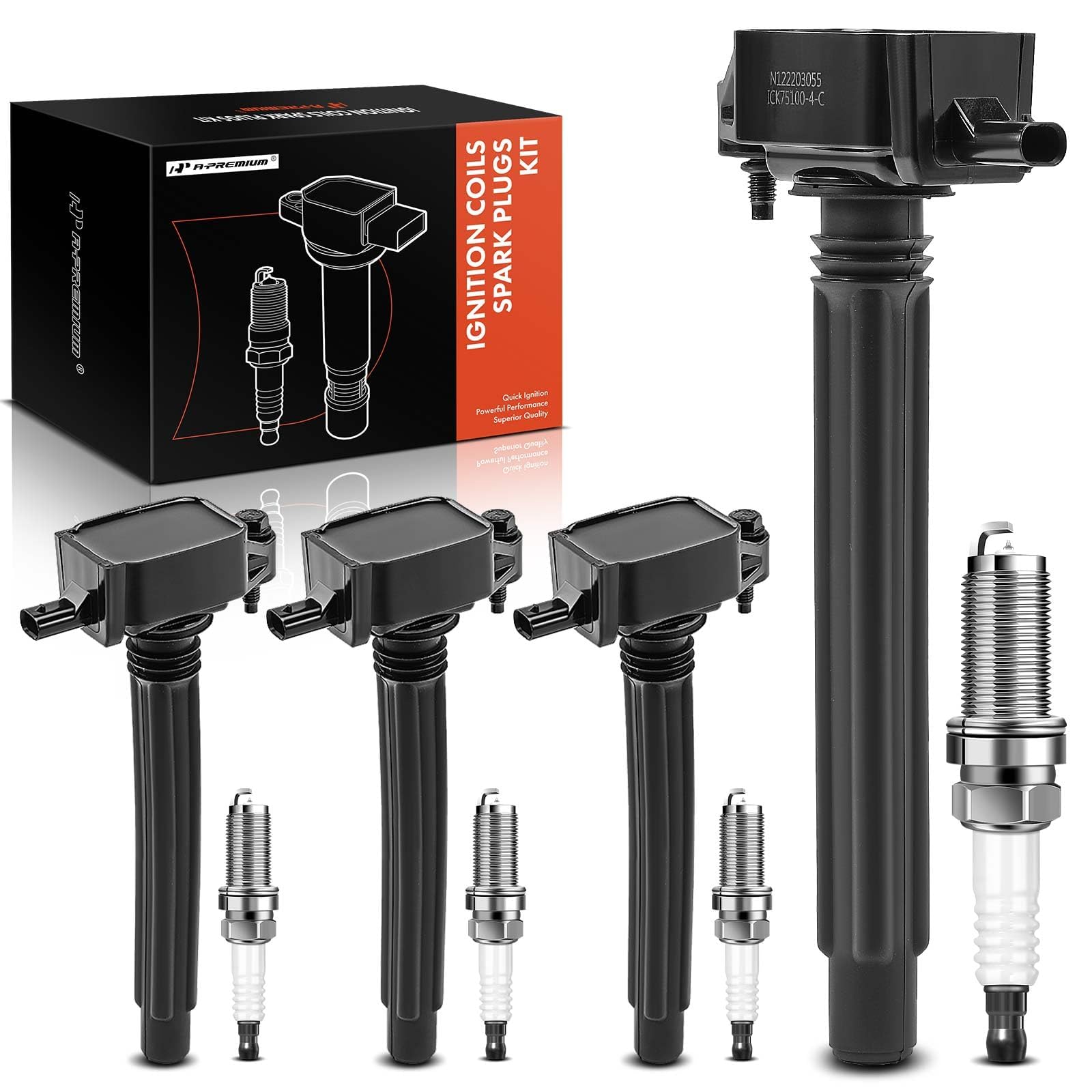 A-Premium Set of 4 Ignition Coil Pack and Iridium Spark Plugs Compatible with Jeep Cherokee 2014-2020, Compass 2018-2020, Renega