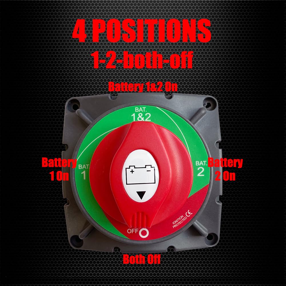 Ampper High Current 1-2-Both-Off Battery Switch, 12-48 V Battery Master Cut Disconnect Switch Isolator With Lugs For Marine Boat