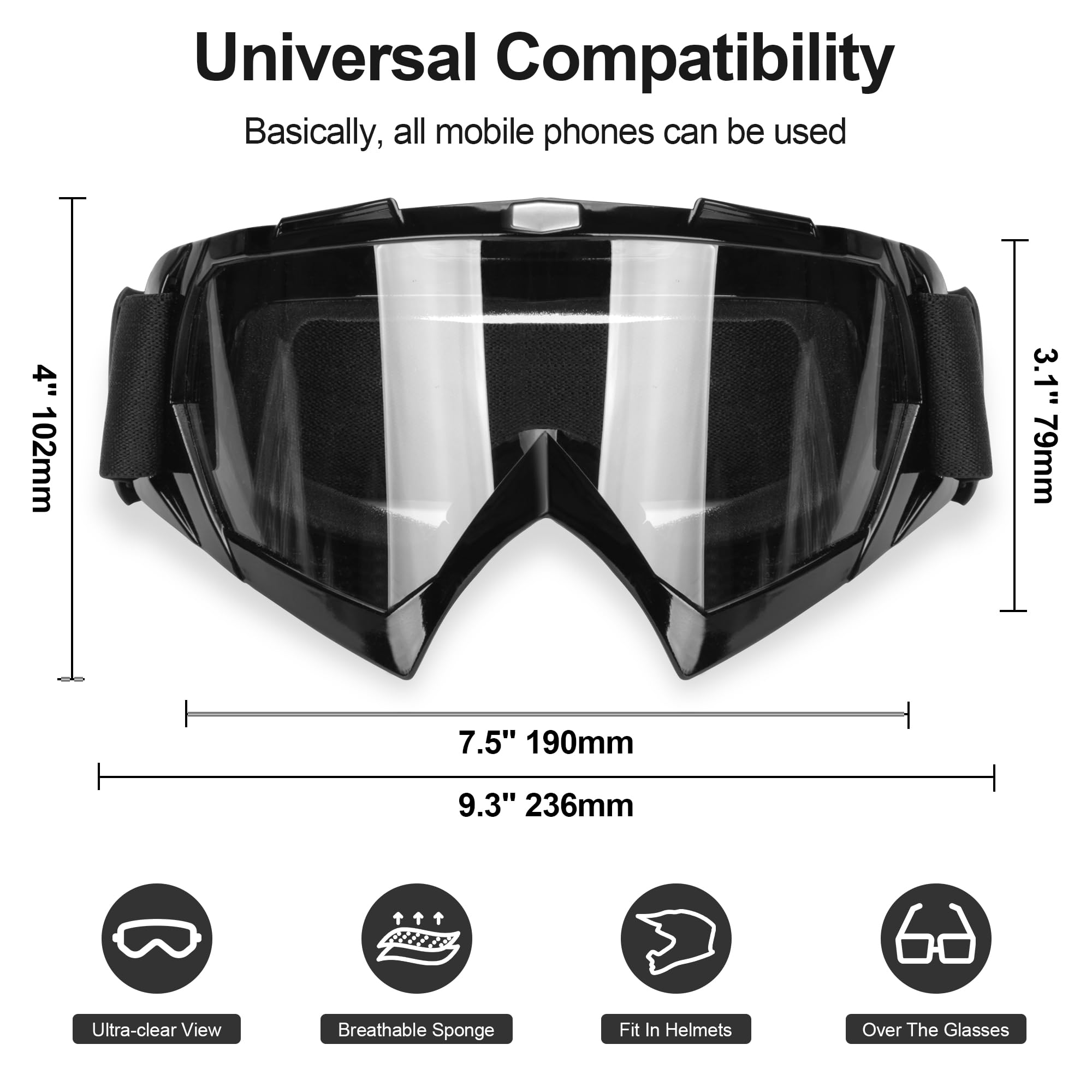 JAGASOL Dirt Bike Goggles, Ski Goggles for Men Women, Powersports Goggles for Riding Snowboarding Racing, Motorcycle Goggles for