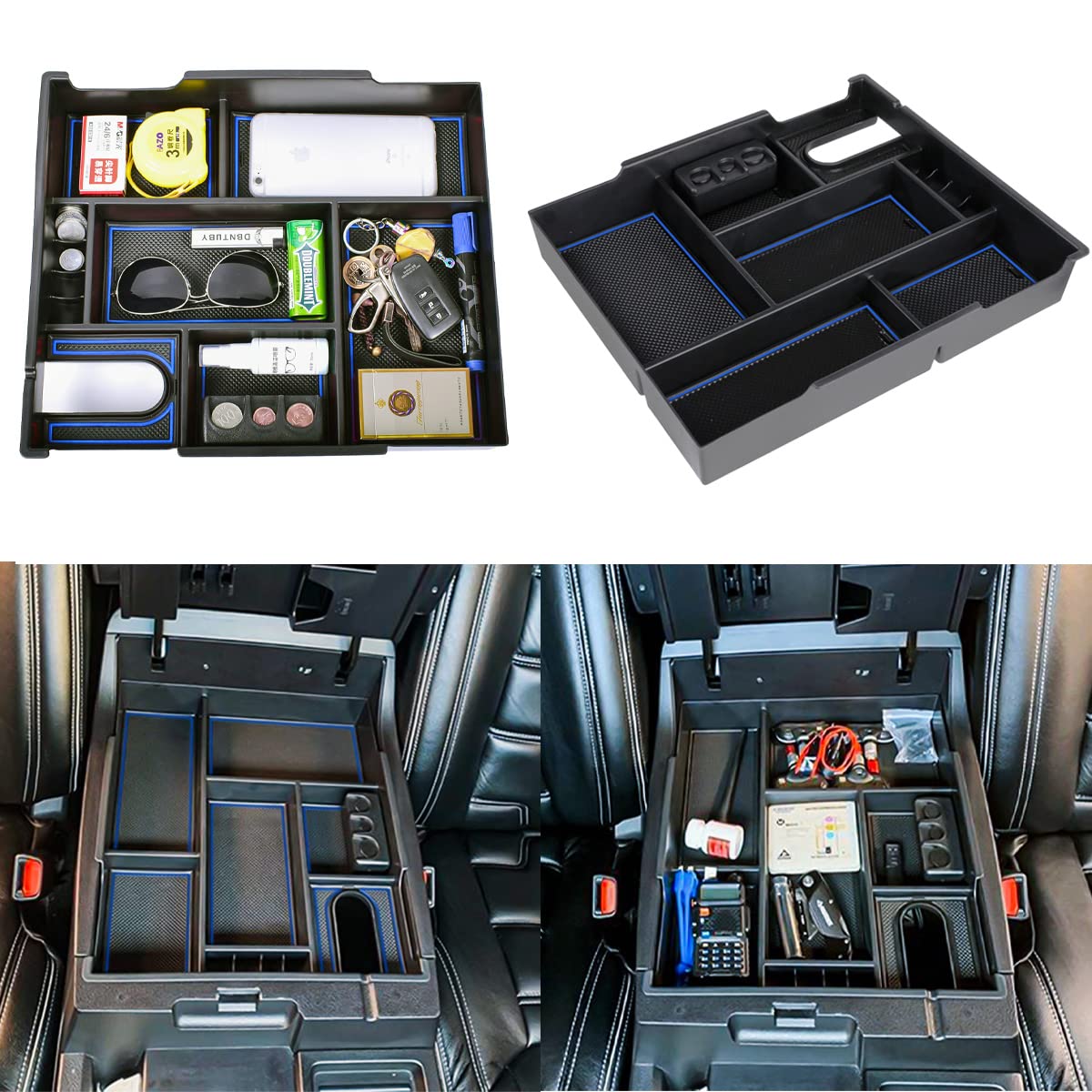 EDBETOS Center Console Tray Organizer for Toyota Tundra 2014-2021, Blue Trim, Armrest Secondary Storage Box