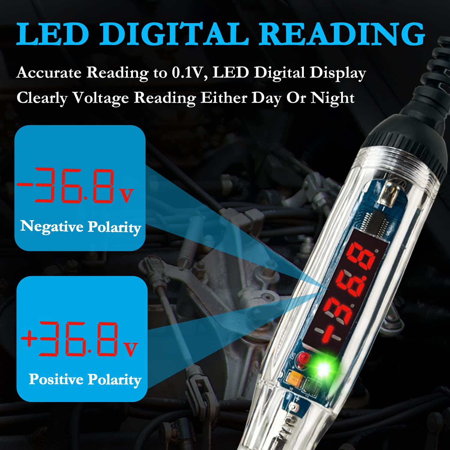 Gogonfly Upgraded 3-72V Automotive Test Light, Heavy Duty Digital Led Circuit Tester With Voltmeter And Dual Color Polarity Indi