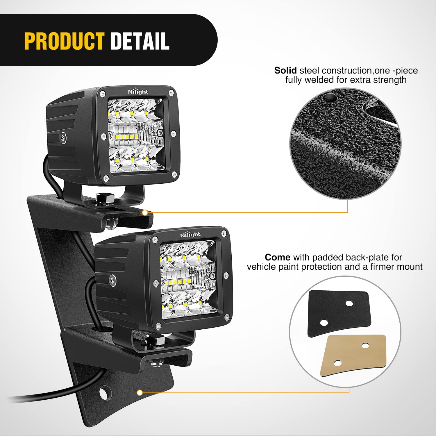 Nilight 2Pcs Windshield Hinge Mounting Brackets Dual A-Pillar For Offroad Led Fog Light Work Light For 2007 2008 2009 2010 2011