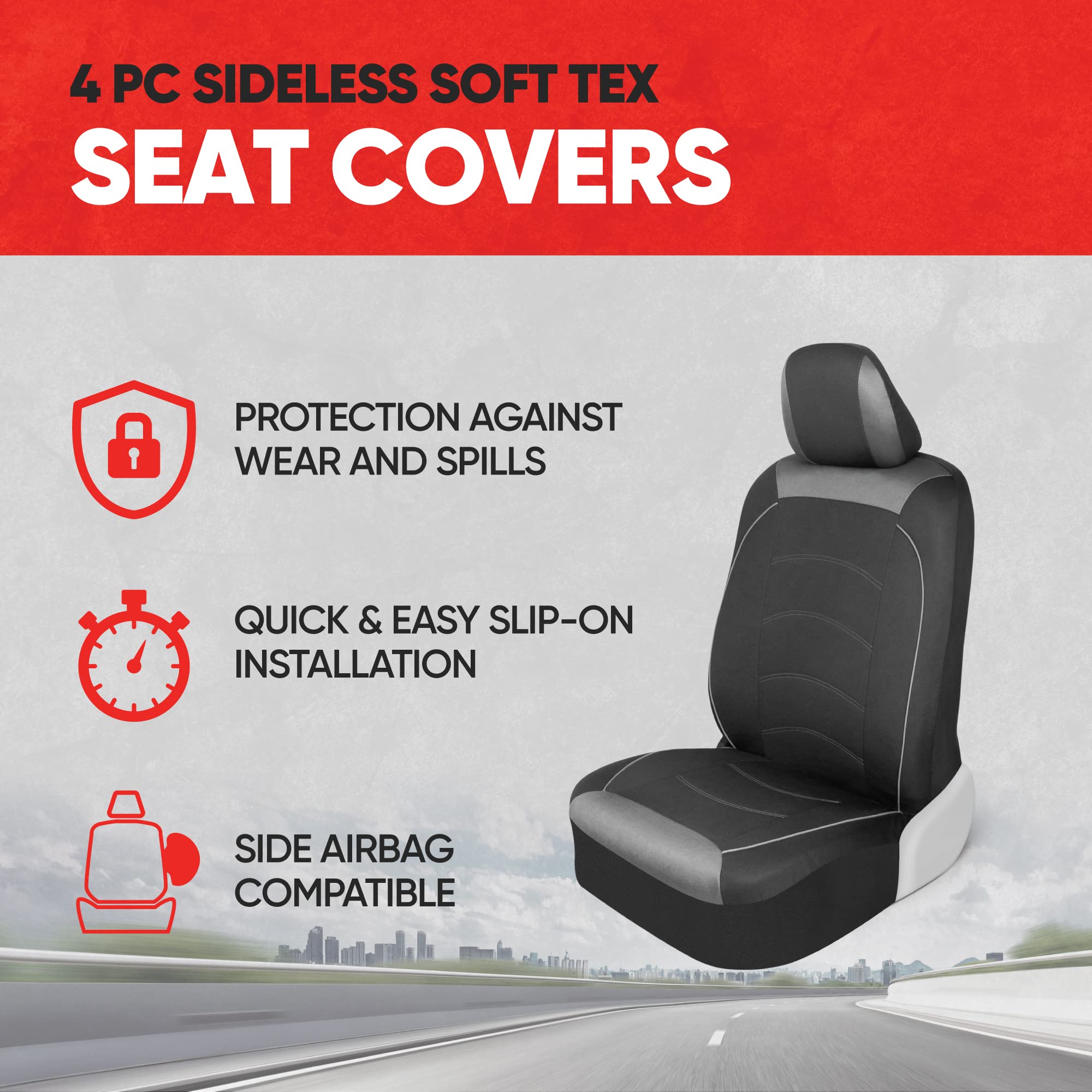 Motor Trend Black Cloth Car Seat Covers for Front Seats - Premium Automotive Bucket Seat Covers, Made for Vehicles with Removabl