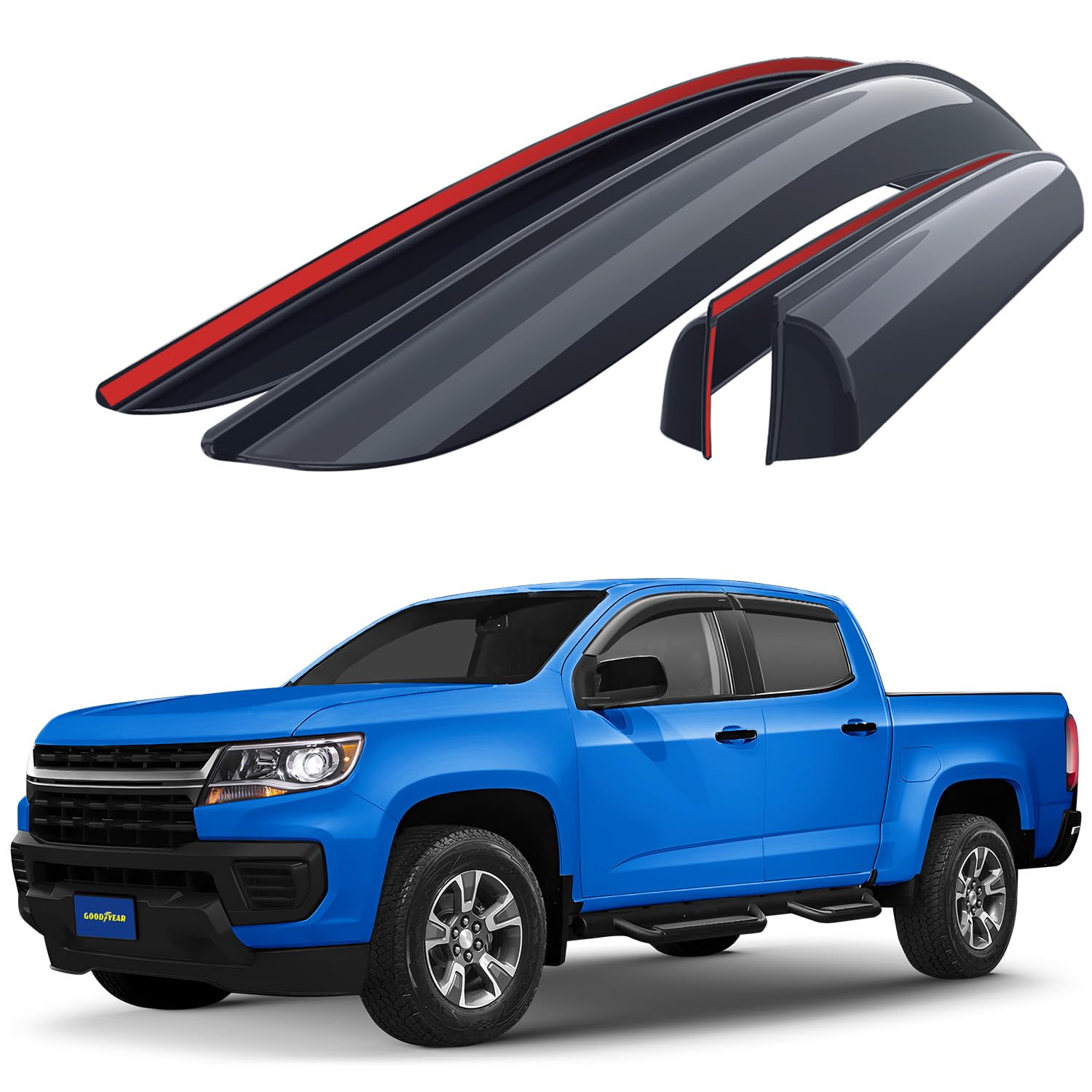 Goodyear Shatterproof Window Deflectors for Chevrolet (Chevy) Colorado/GMC Canyon 2015-2022 CrewCab, Tape-on Rain Guards, Window