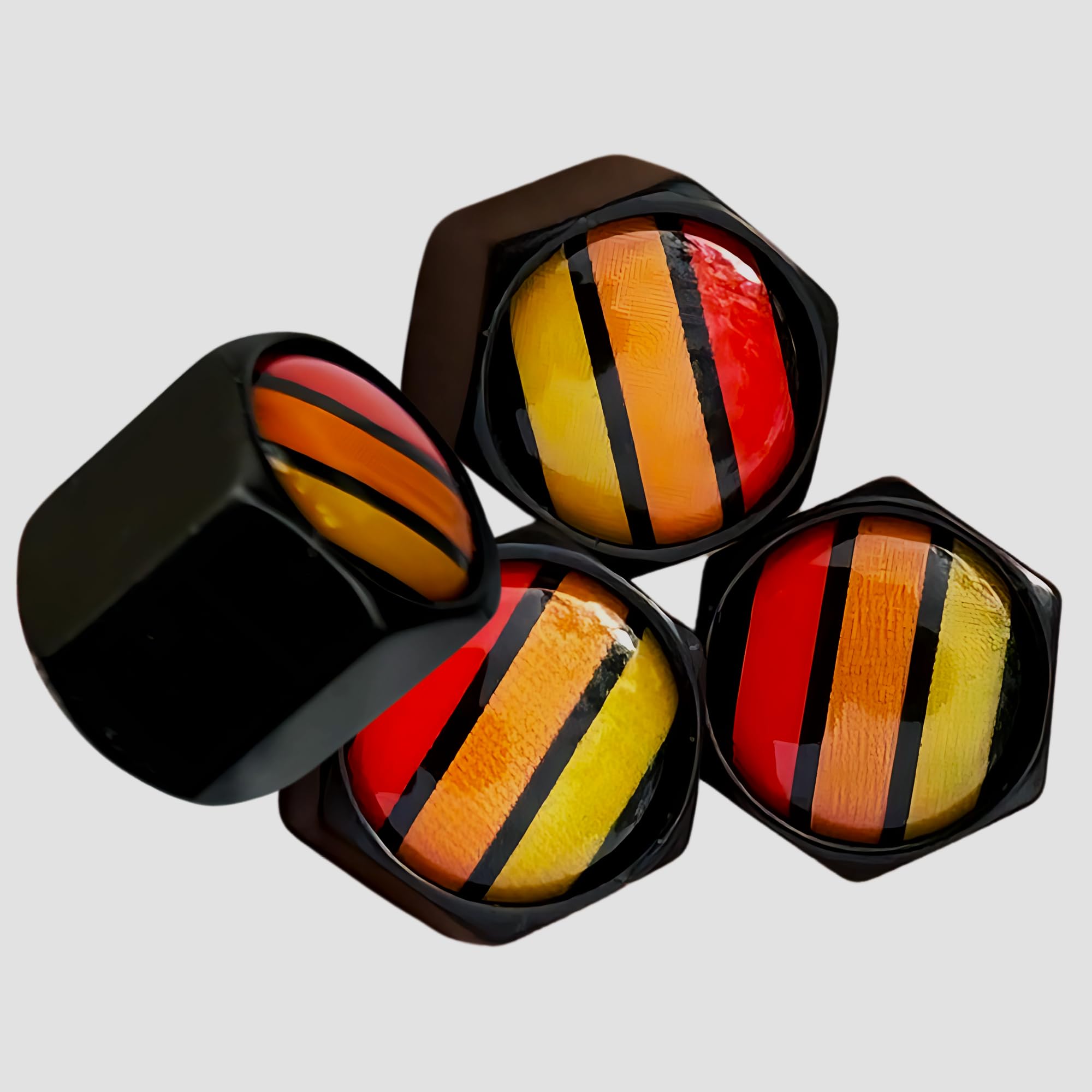 Tactilian Car Tire Valve Stem Caps For Toyota | Auto Red Orange Yellow Tri Color Aluminum With Rubber O-Ring Tire Wheel Rim Dust