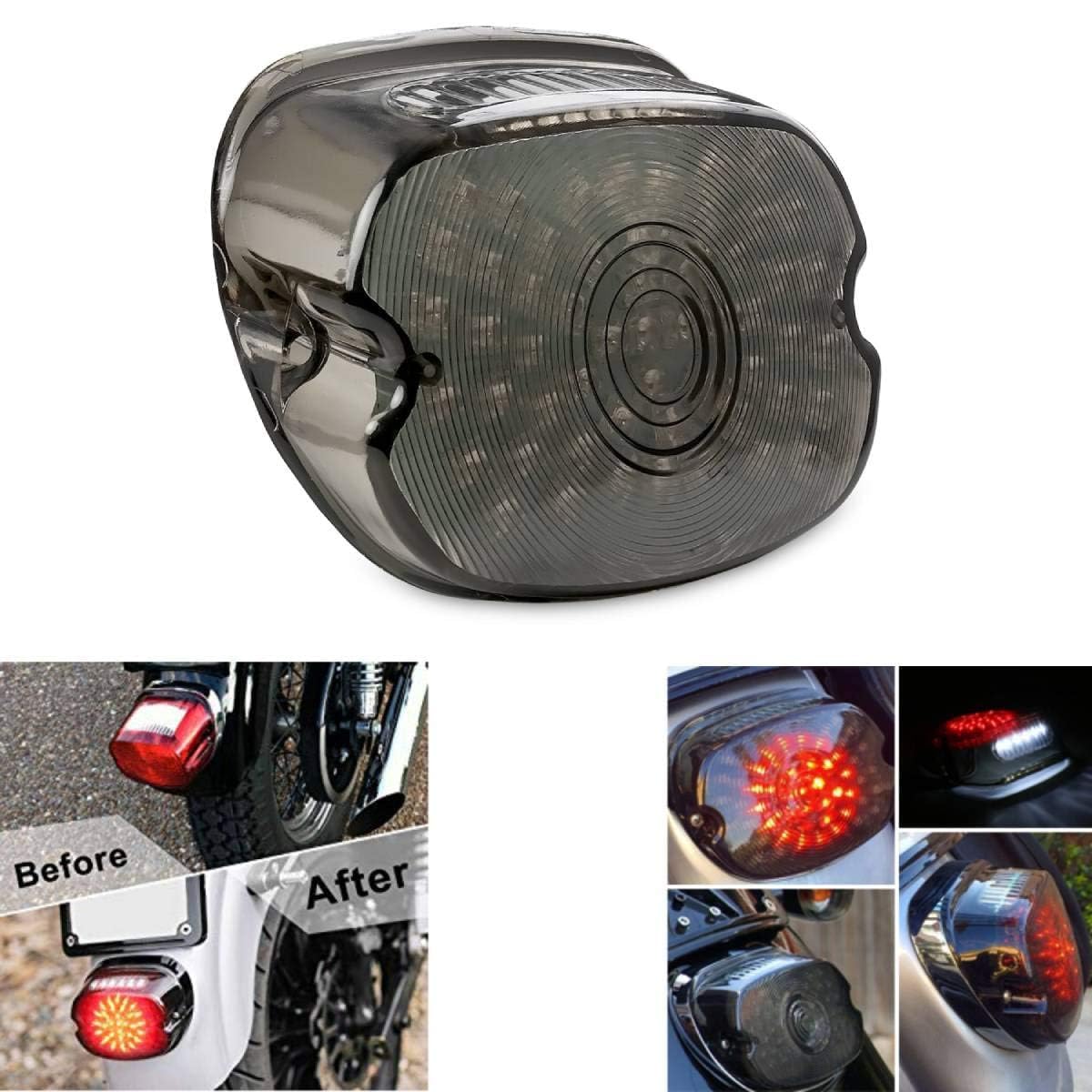 Mzs Motorcycle Tail Light, Led Turn Signal Integrated Brake Taillight Low Profile Smoke Compatible With Sportster Softail Dyna R