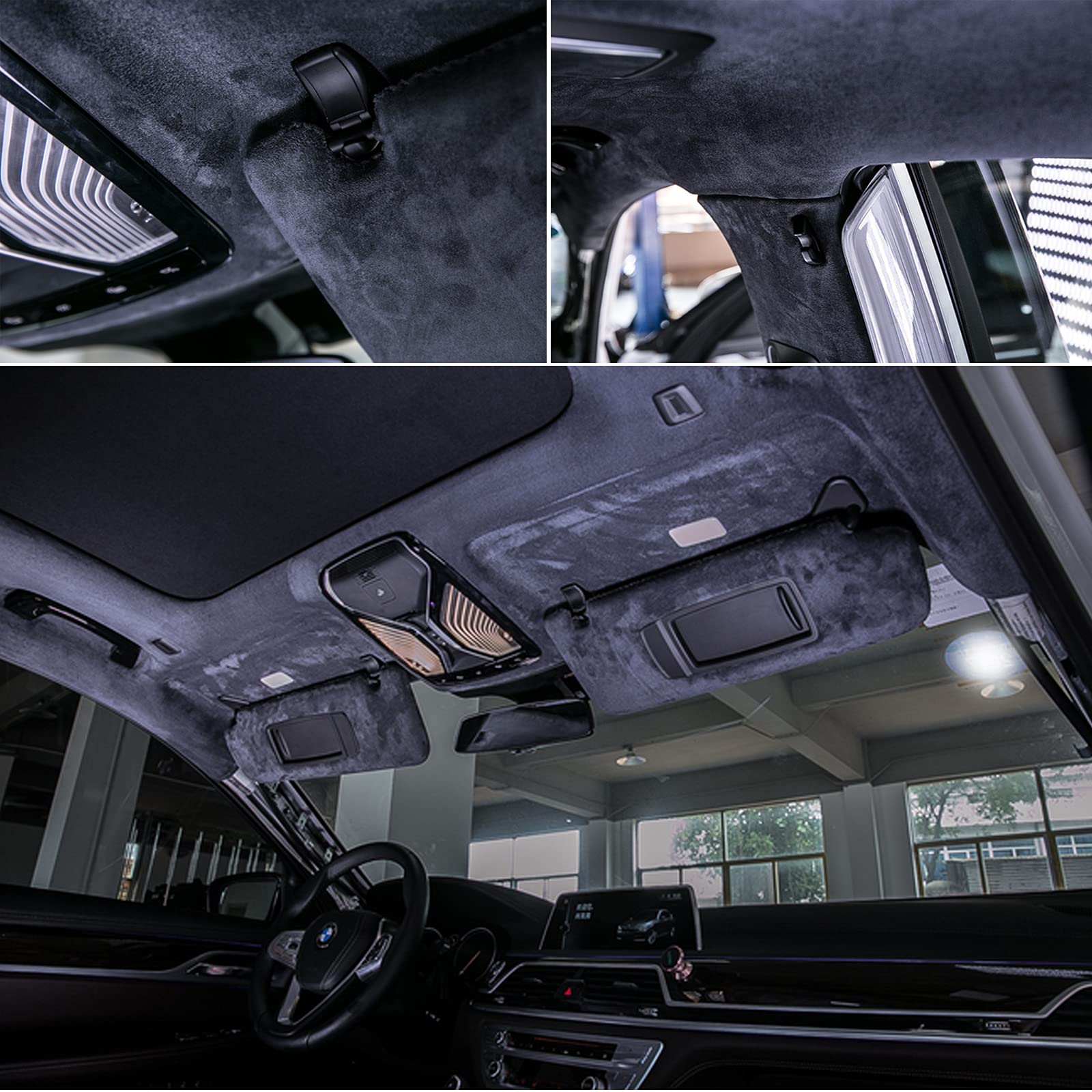 Car Elements Suede Headliner Fabric With Foam Backing 60'' W  54'' L Charcoal Auto Suede Headliner Material Car Roof Upholstery
