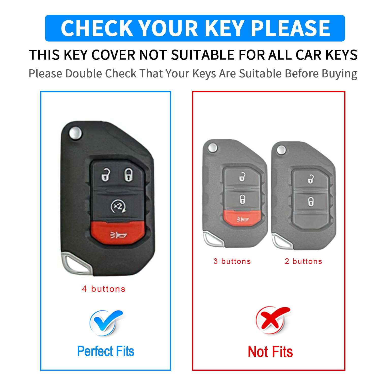 QBUC for Jeep Key Fob Cover with Keychain Compatible with Jeep Wrangler JLU JL Gladiator Rubicon JT Car Flip Key (red)