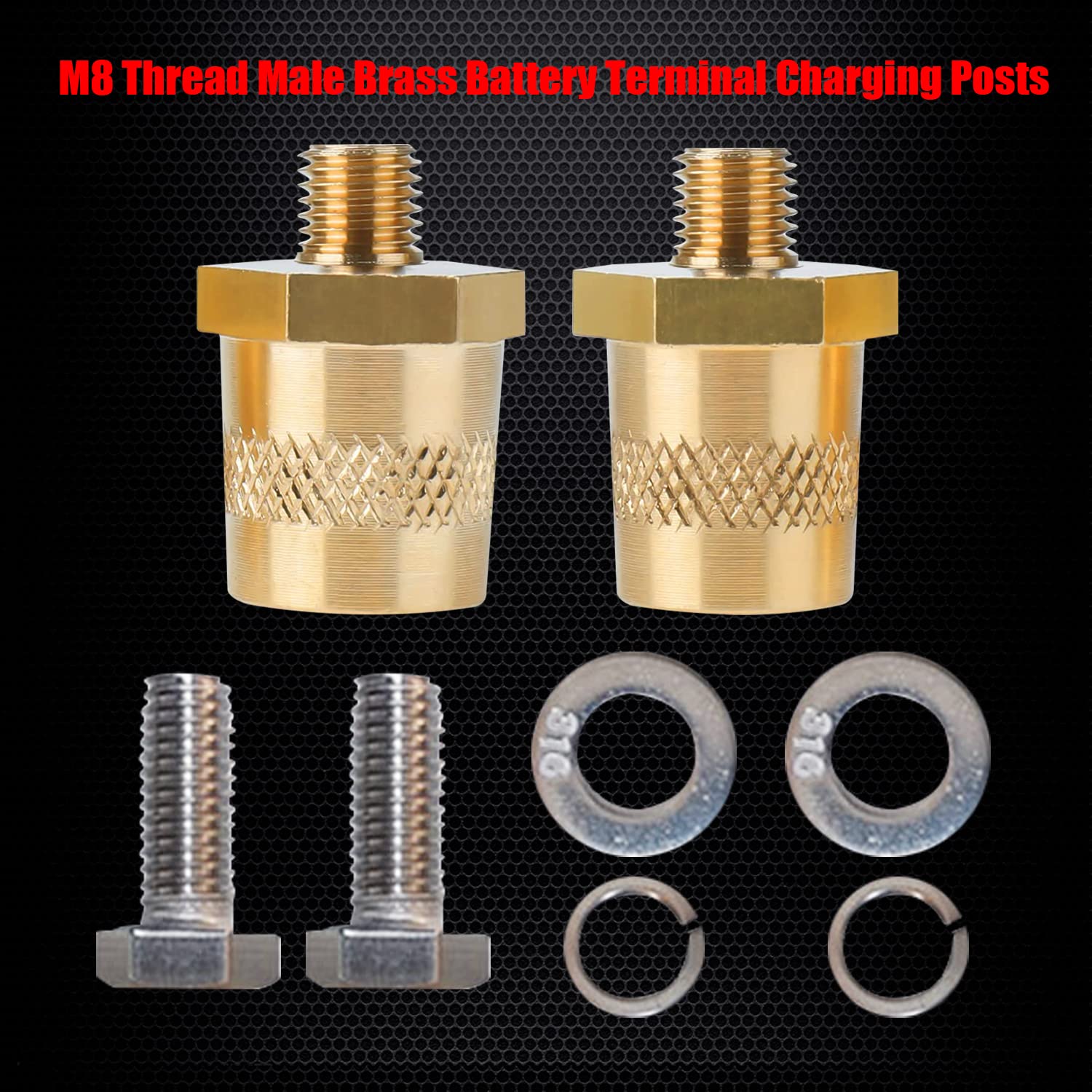 Ampper M8 Male Brass Battery Terminal Posts with Bolts - Pack of 2, Am-BCP-B0801, Ideal for Battery Extension