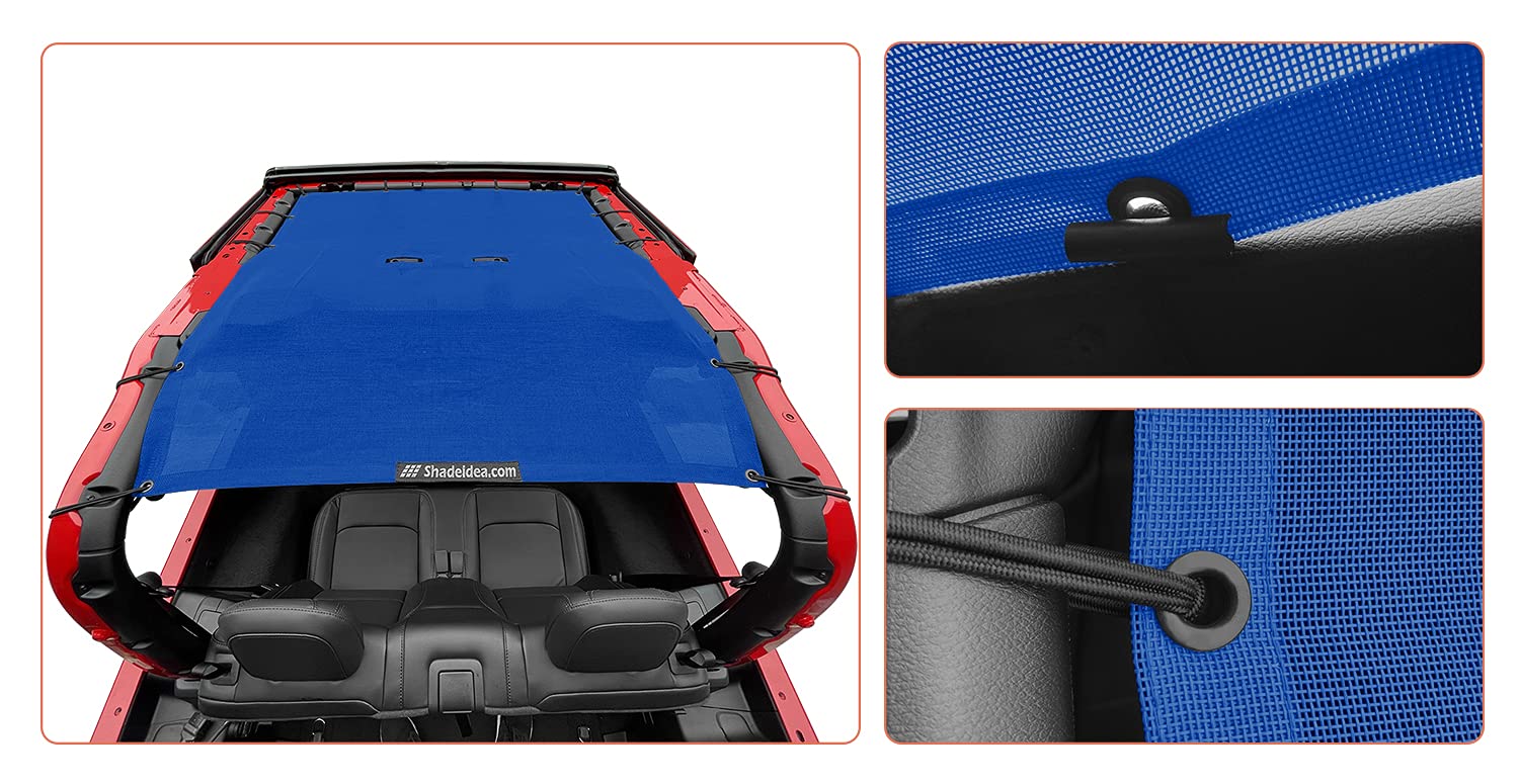 Shadeidea Jeep Wrangler Sunshade Top JL 2018-2023, Blue UV Blocker, Polyester, Front & Rear, Model IDSJL2DFBBU