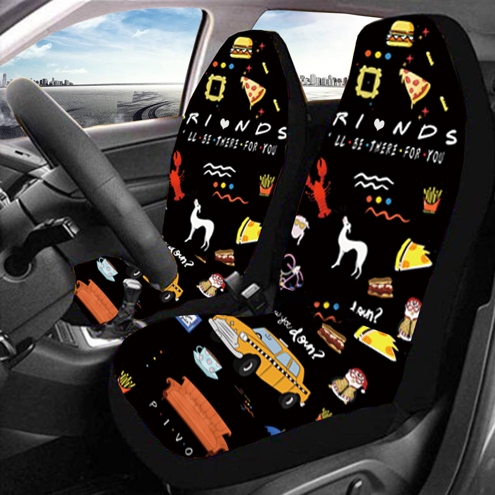 TnLnYn 12PCS Car Accessories Set - Funny TV Show Merchandise, Neoprene & Rubber Seat & Steering Wheel Covers, Universal Fit for Auto & SUV