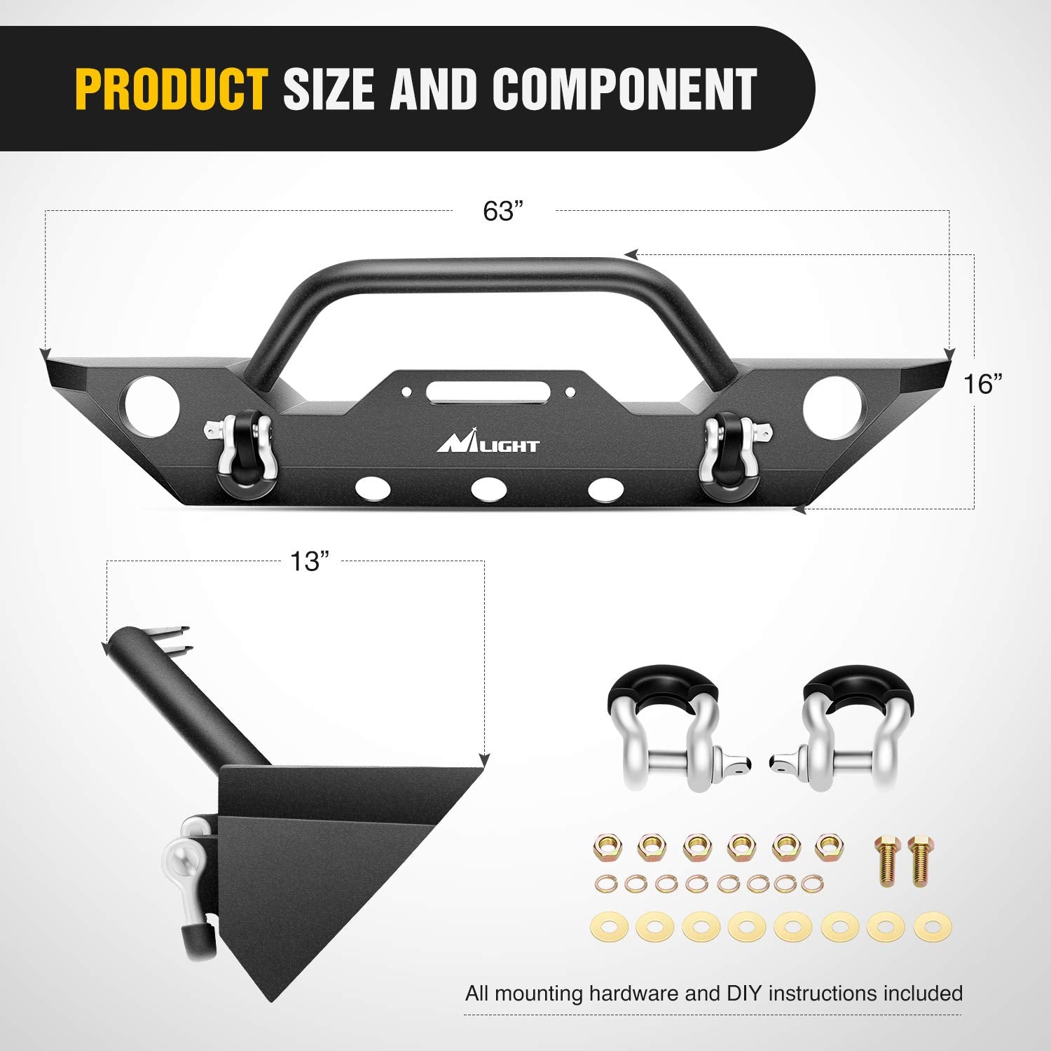 Nilight Front Bumper Compatible For 2007 2008 2009 2010 2011 2012 2013 2014 2015 2016 2017 2018 Jeep Wrangler Jk/Jku Rock Crawle
