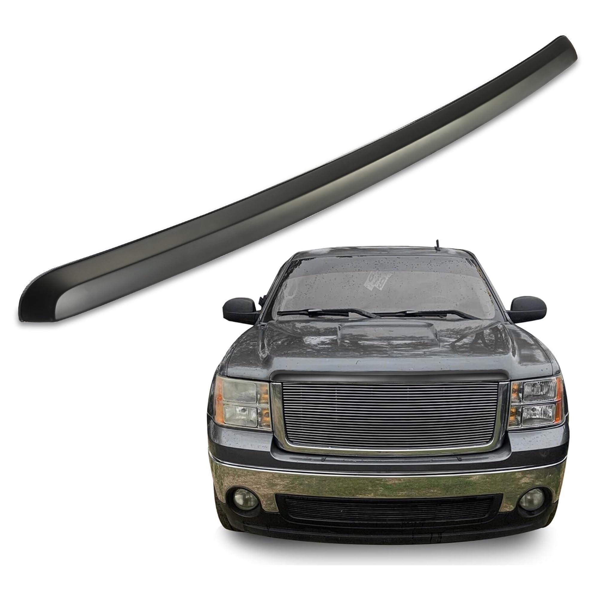 Ecotric Truck Hood Molding Trim Moulding Without Chrome Grille Compatible With 2007-2013 Gmc Sierra 1500 2500Hd 3500Hd Replace F