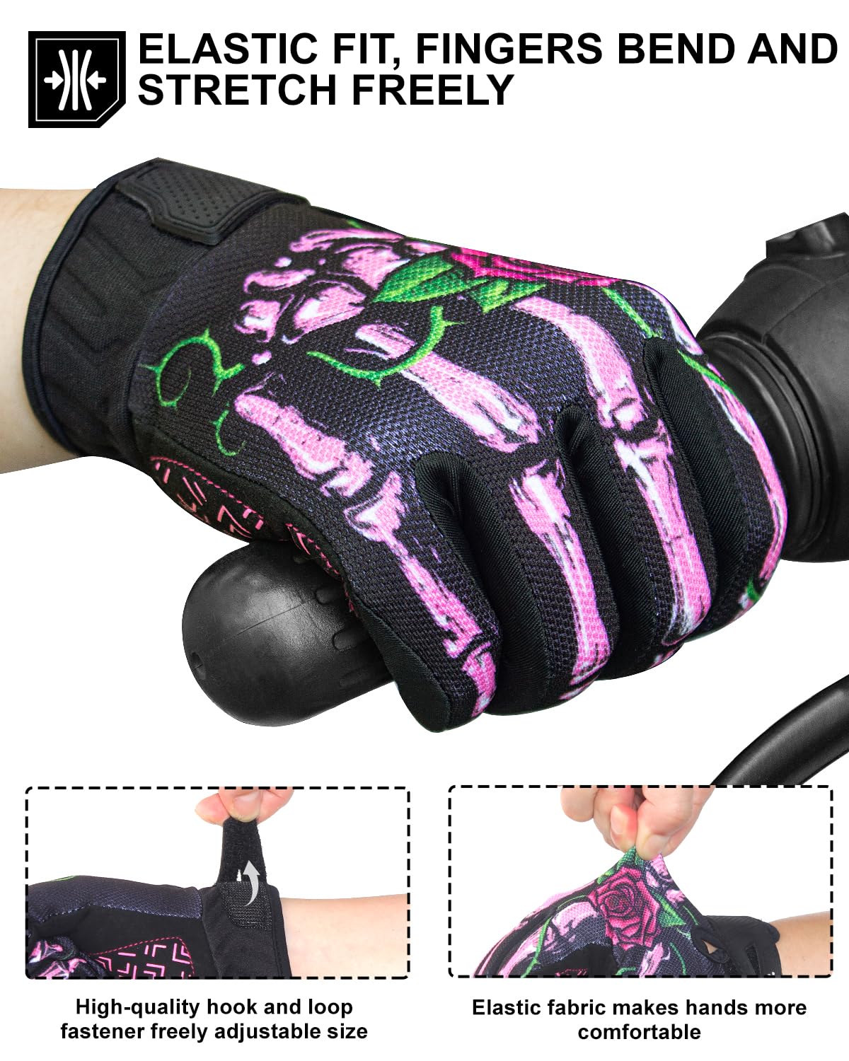 Rigwarl Women 'S Touchscreen Motorcycle Gloves - Pink Skeleton, Breathable, Non-Slip, Full Finger For Mountain Bike, Cycling, Hi