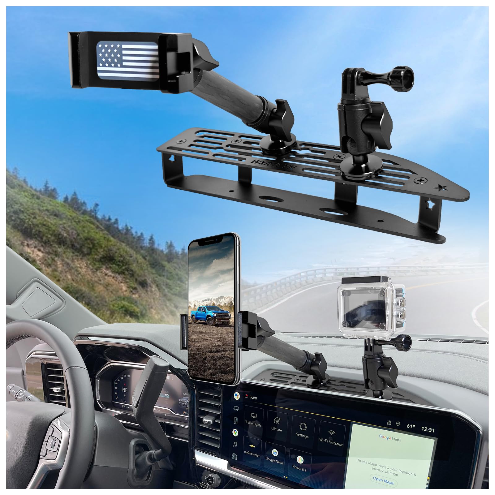 WXRYLYN 2024 Silverado Sierra Metal Dash Platform Phone Mount Phone Holder for 2022 2023 2024 2025 Silverado&Sierra Cell Phone H