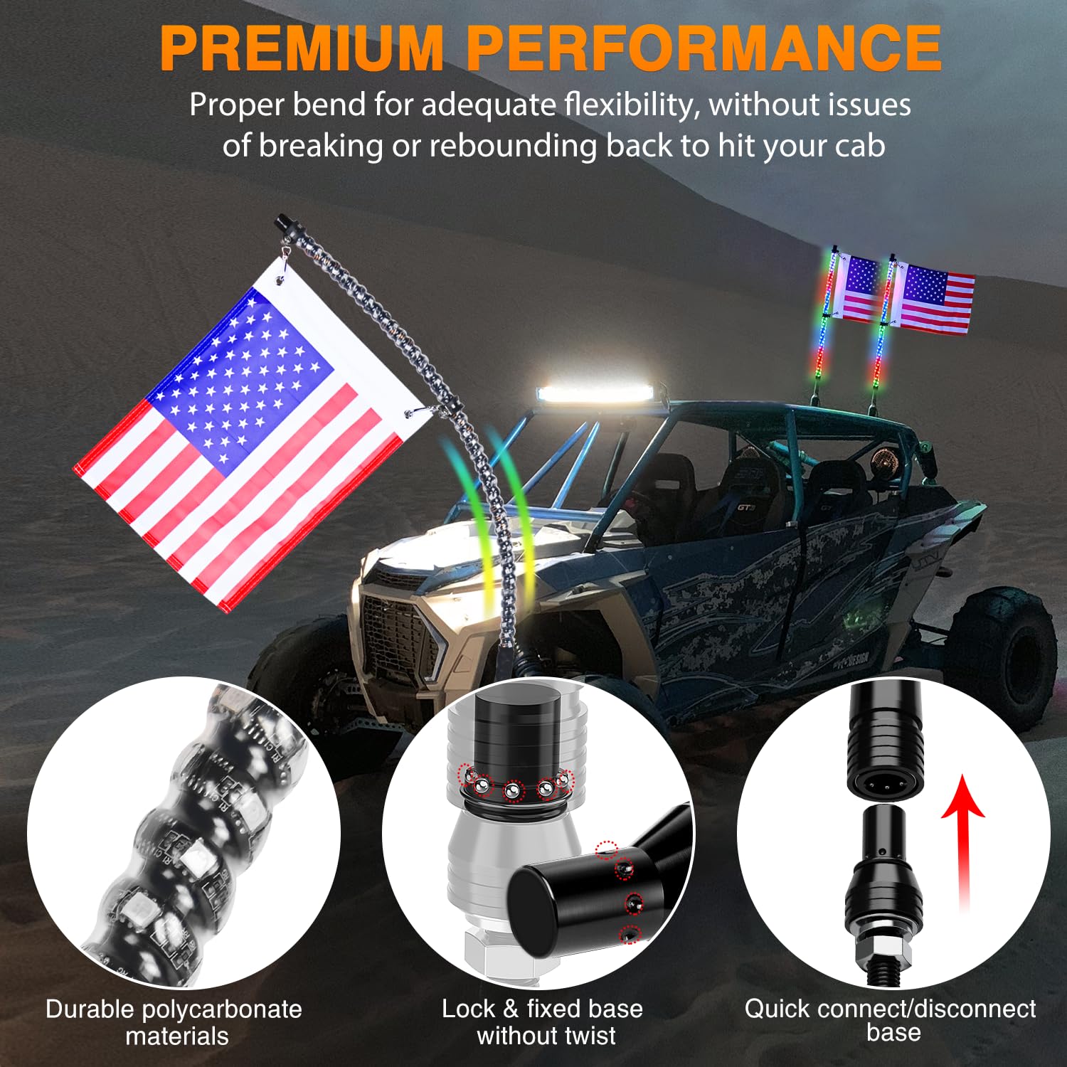 Nilight 1Pc 2Ft Spiral Rgb Led Whip Light W/Rgb Chasing/Dancing Lights Rf Remote Control Lighted Antenna Whips For Can-Am Atv Ut