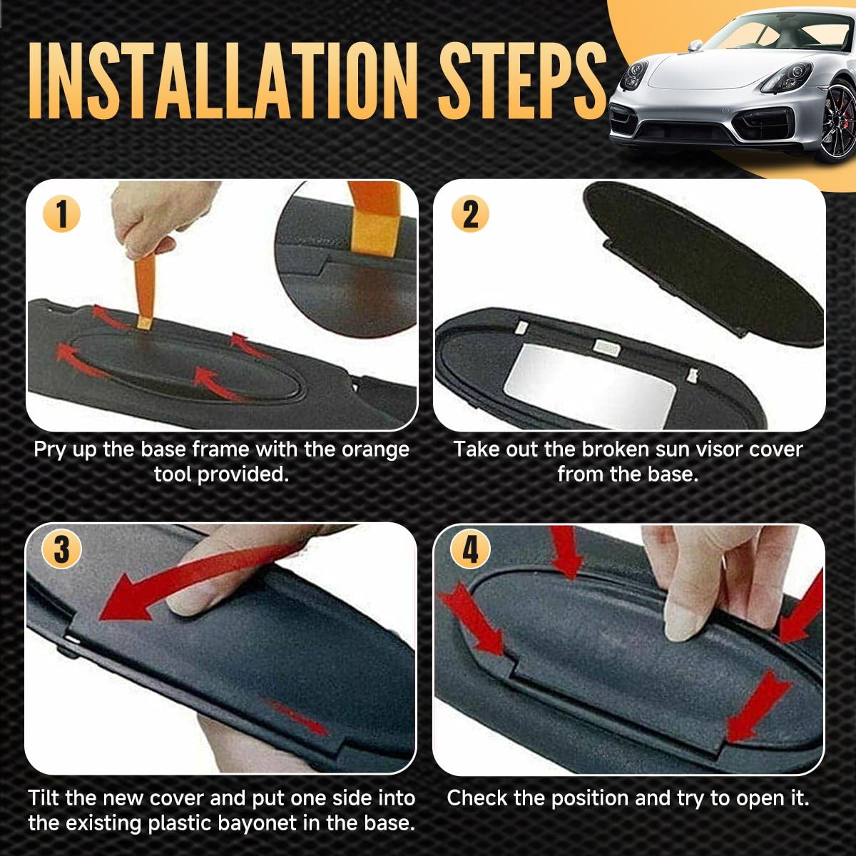 Billfaro 2Pcs Sun Visor Mirror Cover Replacement,Driver/Passenger Side Sunvisor Vanity Mirror Lid Caps Cover For Porsche 996/997