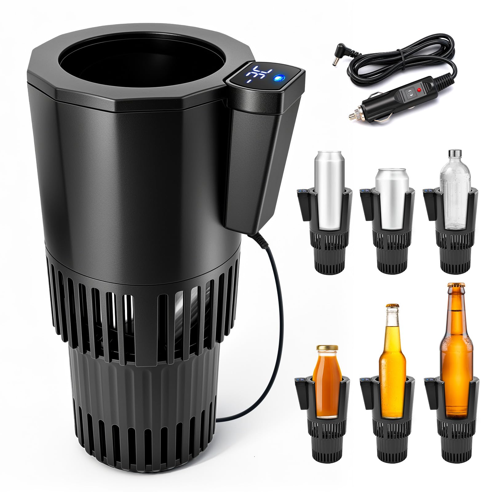 Auto Cooling and Heating Can Cooler for Car Cup Holder with Insulation Lid, Car Coffee Warmer 2 in 1 Cup Cooler & Mug Warmer, Po