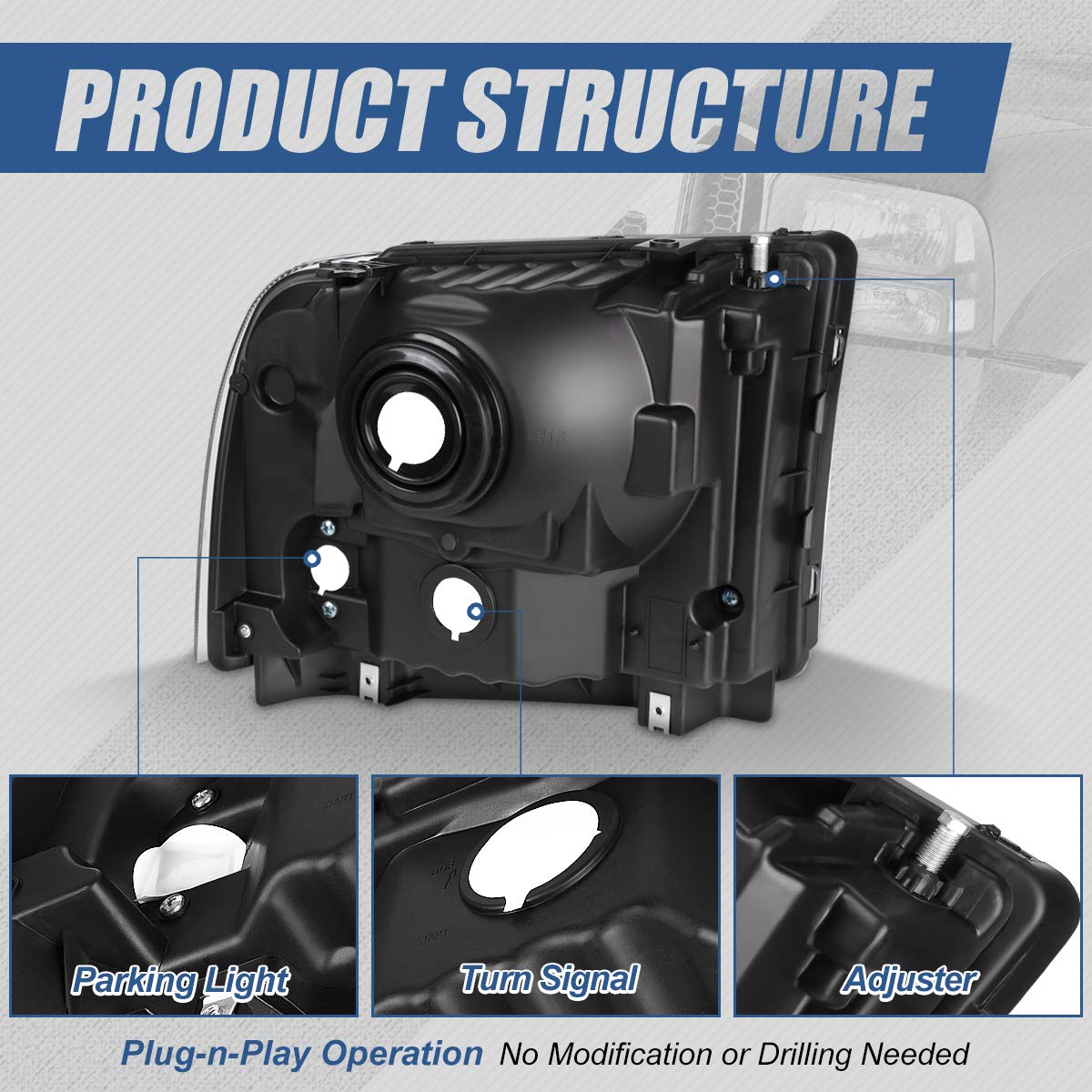 Auto Dynasty Halogen Model Headlights Assembly Compatible With Ford F250 F350 F450 F550 Super Duty 2005 2006 2007, Driver And Pa